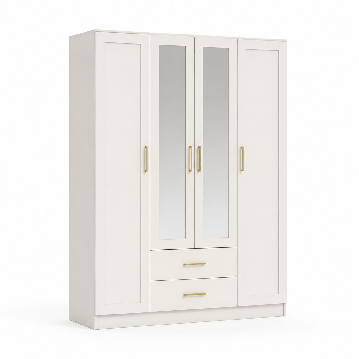 Armadio Bianco 4 Ante con Specchi e Cassetti-Plypractical
