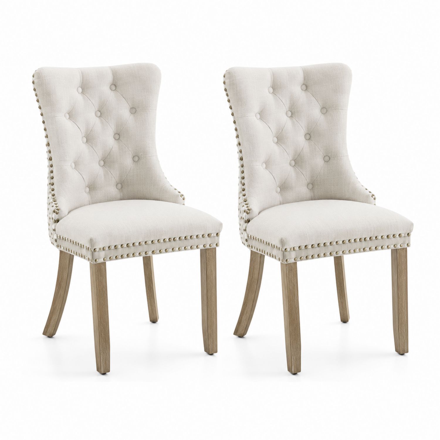 Set di 2 Sedie in Lino con Gambe in Legno-Plypractical