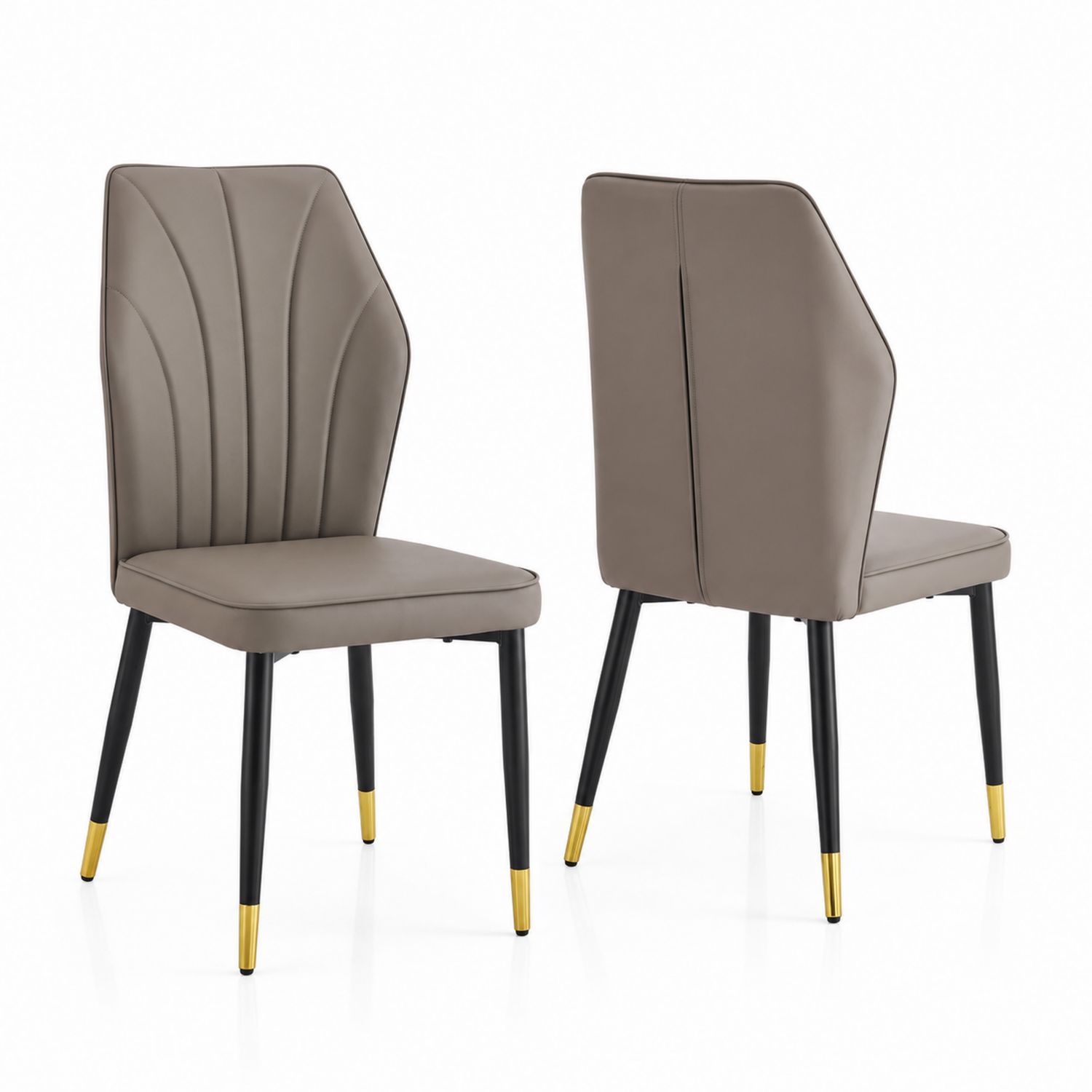 Set di 2 Sedie da Pranzo in Similpelle con Gambe in Metallo Nero e Finiture Dorate-Plypractical