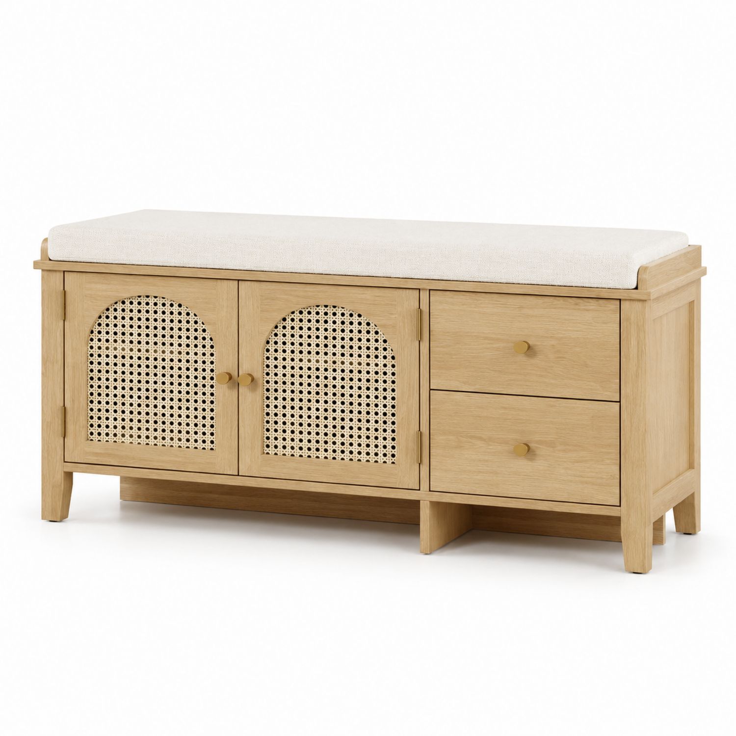 Panca contenitore in legno e rattan con cuscino removibile-Plypractical