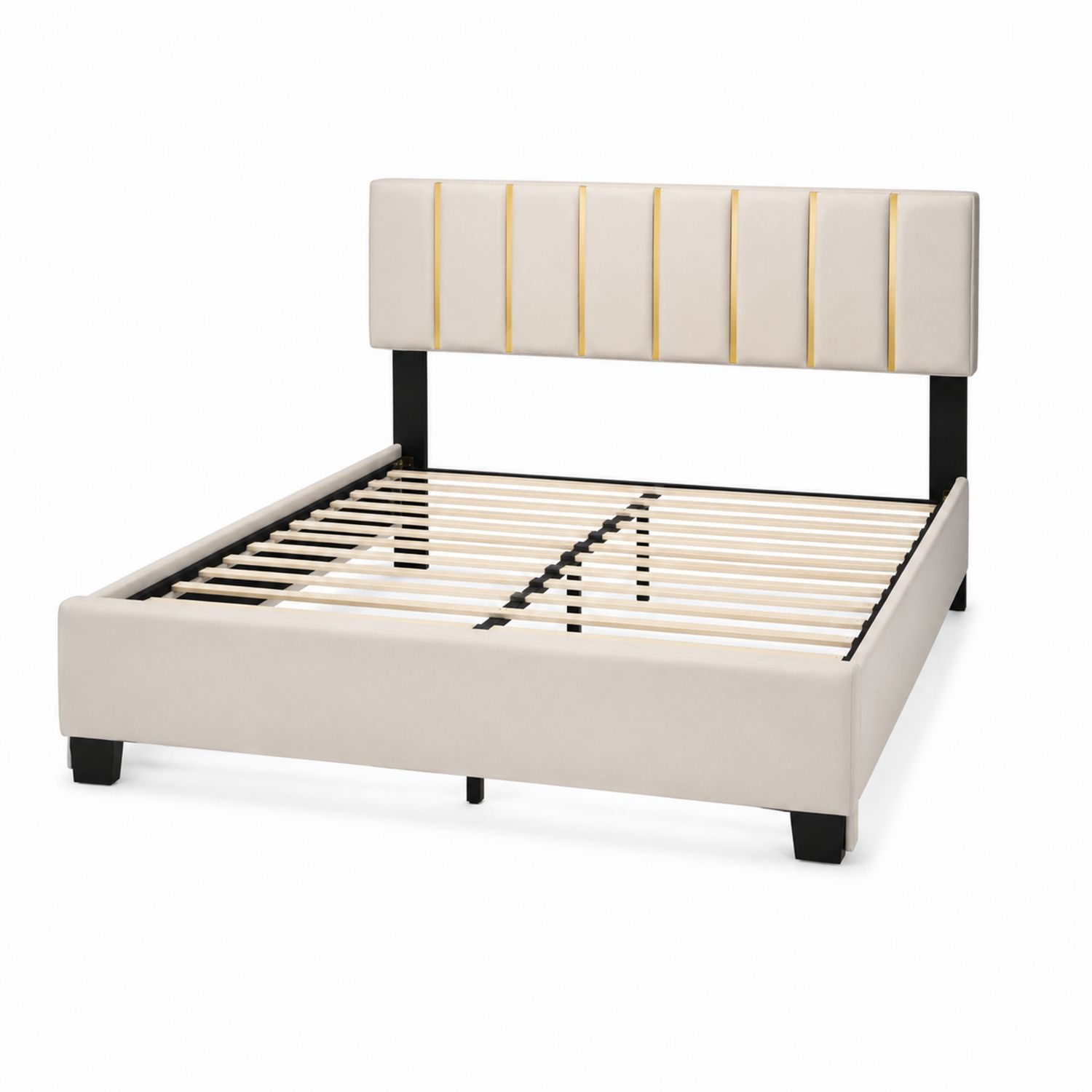 Letto matrimoniale con testiera imbottita in pelle sintetica Beige-Plypractical