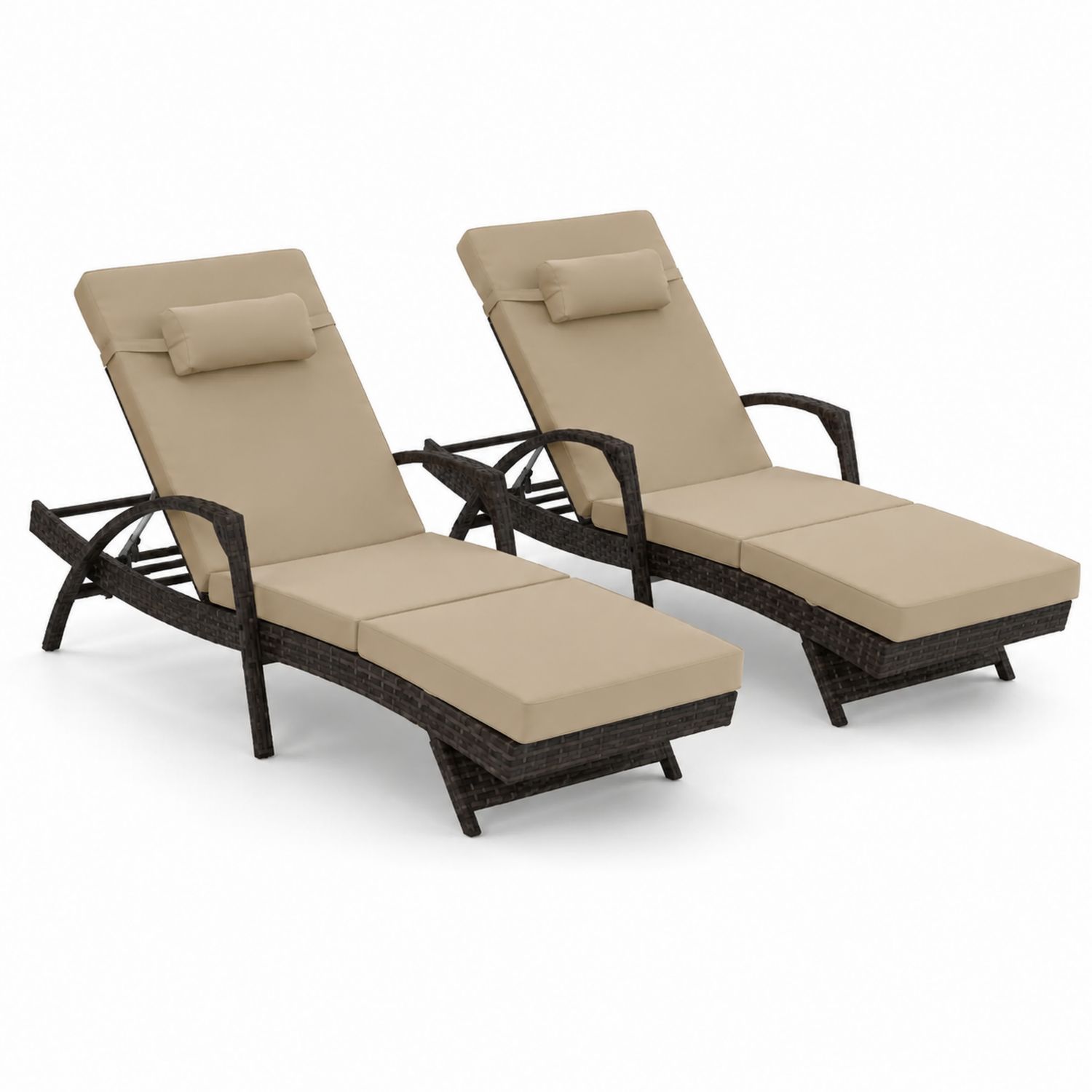 Set di 2 Sdraio in Rattan Sintetico con Cuscini Beige-Plypractical