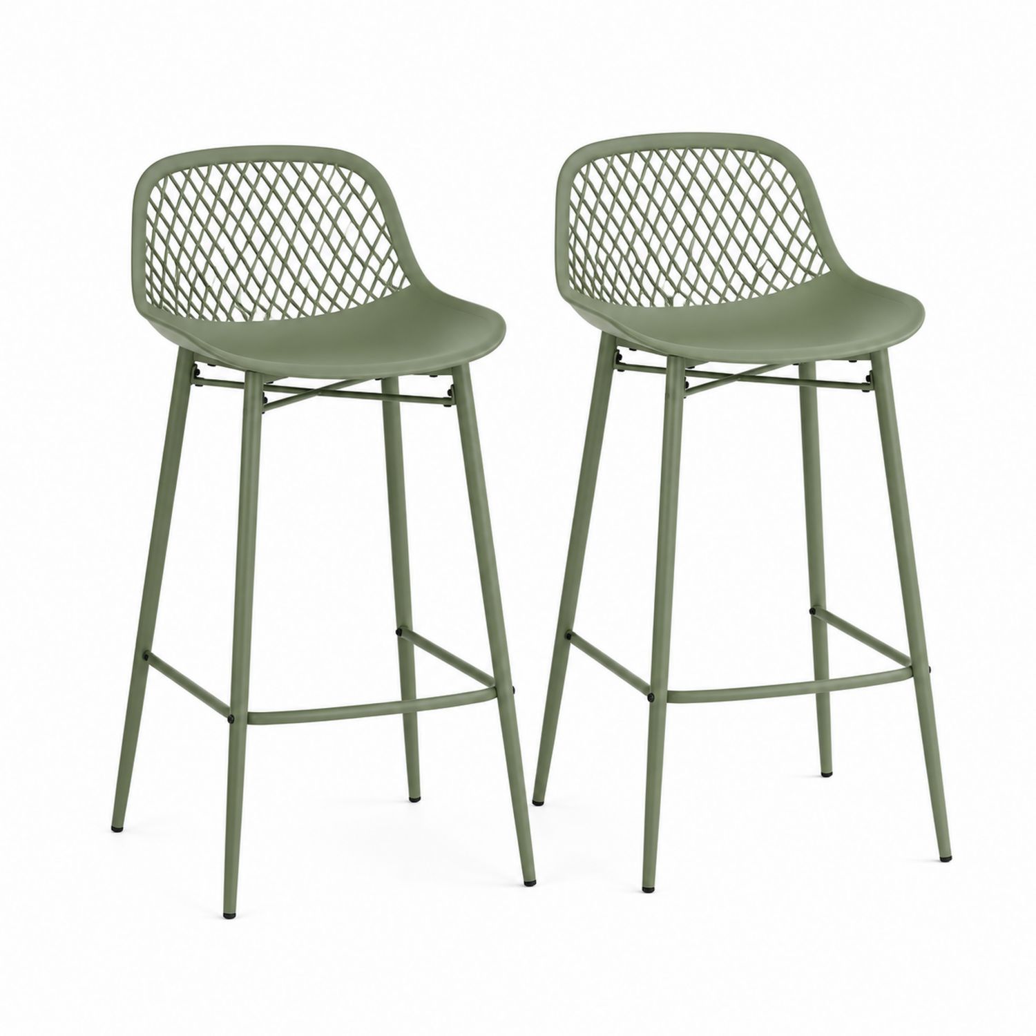 Set di 2 Sgabelli Bar in Metallo e Plastica Verde-Plypractical