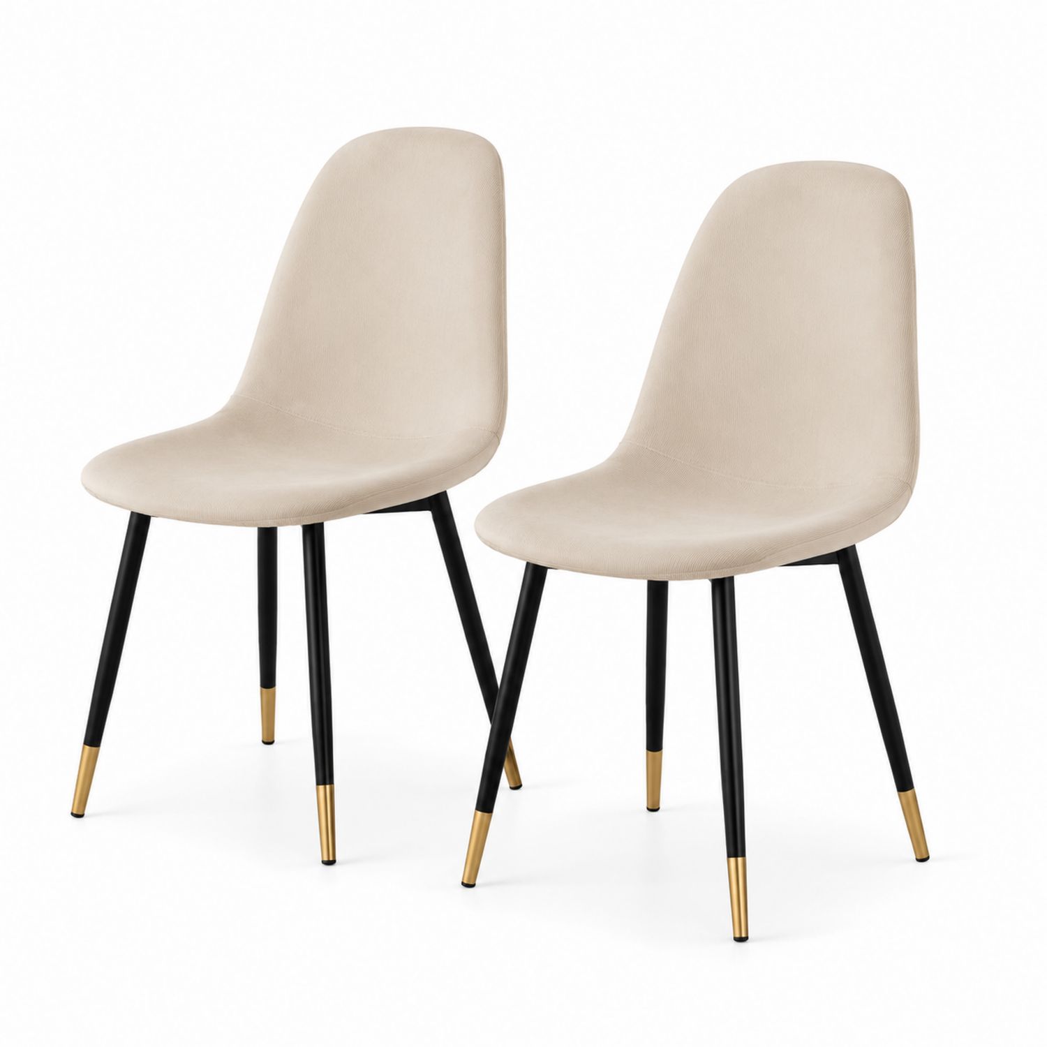 Set di 2 Sedie in Velluto Beige con Gambe in Metallo e Dettagli Dorati-Plypractical