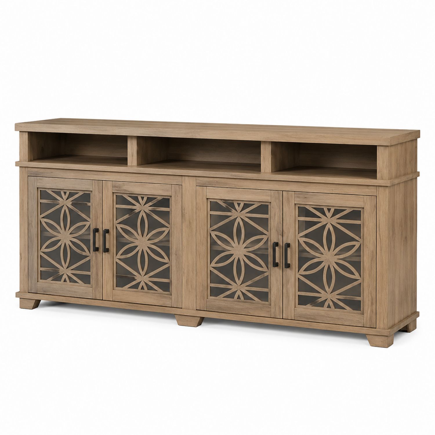 Mobile contenitore in legno con ante in vetro temperato, Marrone-Plypractical