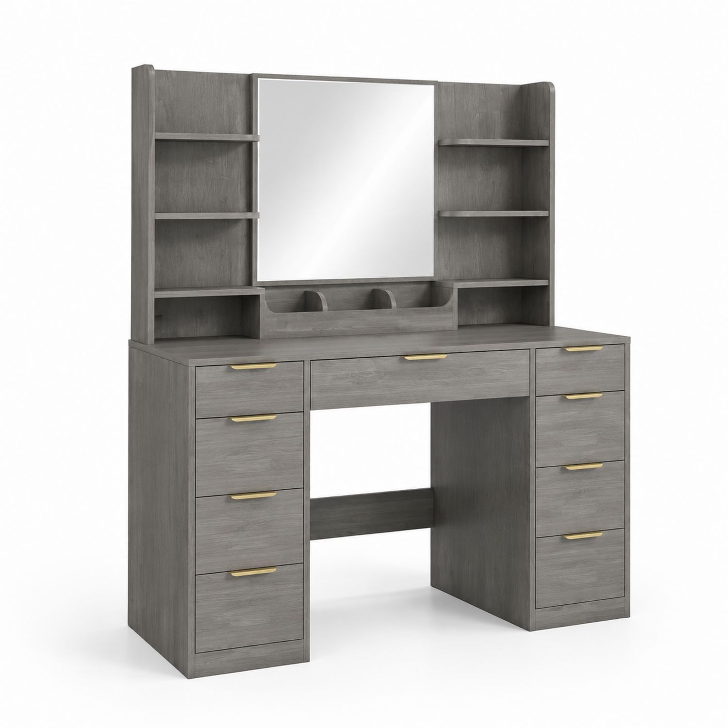 Toeletta con Specchio Rettangolare e 8 Cassetti in Legno di Pino-Plypractical
