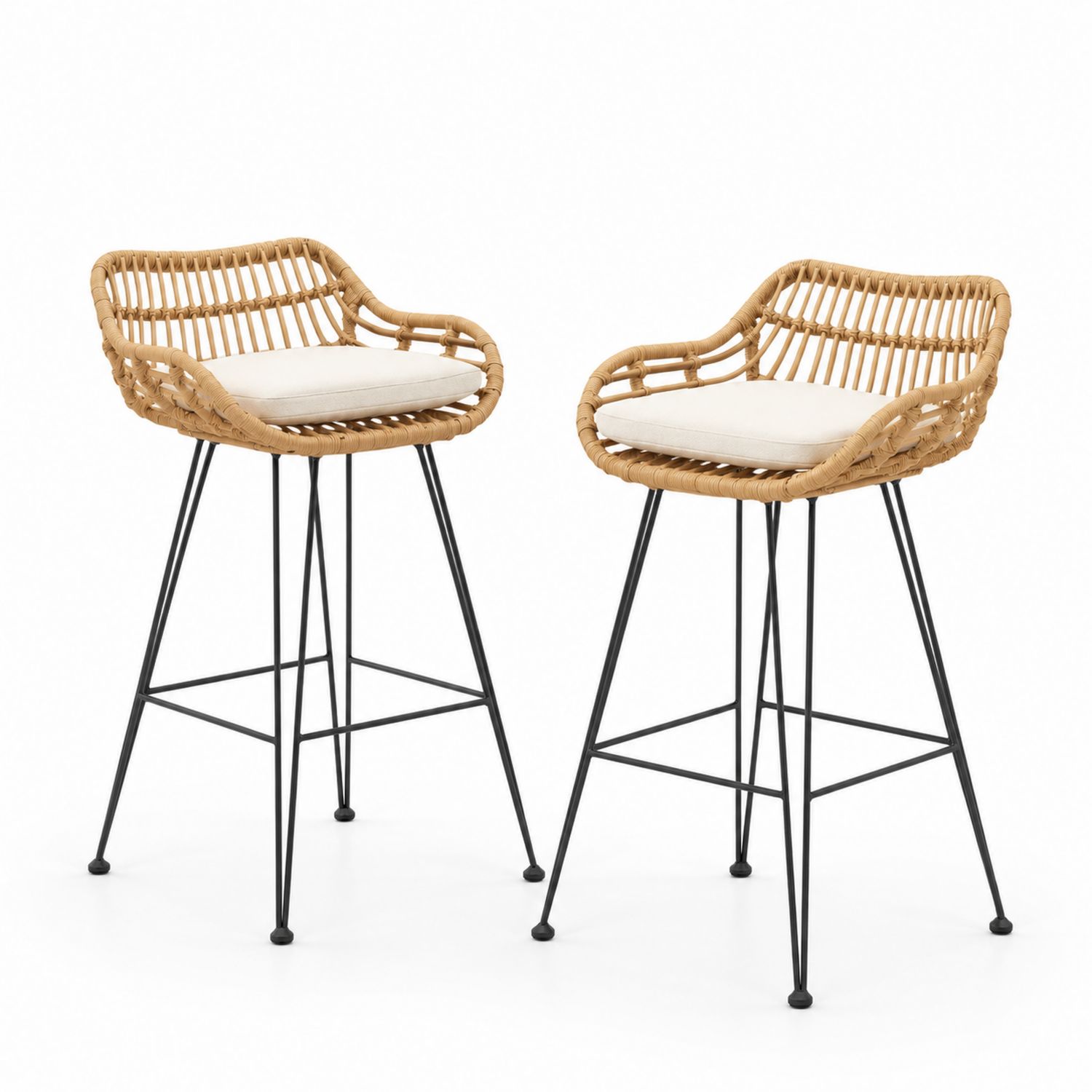 Set di 2 sgabelli in rattan sintetico e metallo, Beige-Plypractical