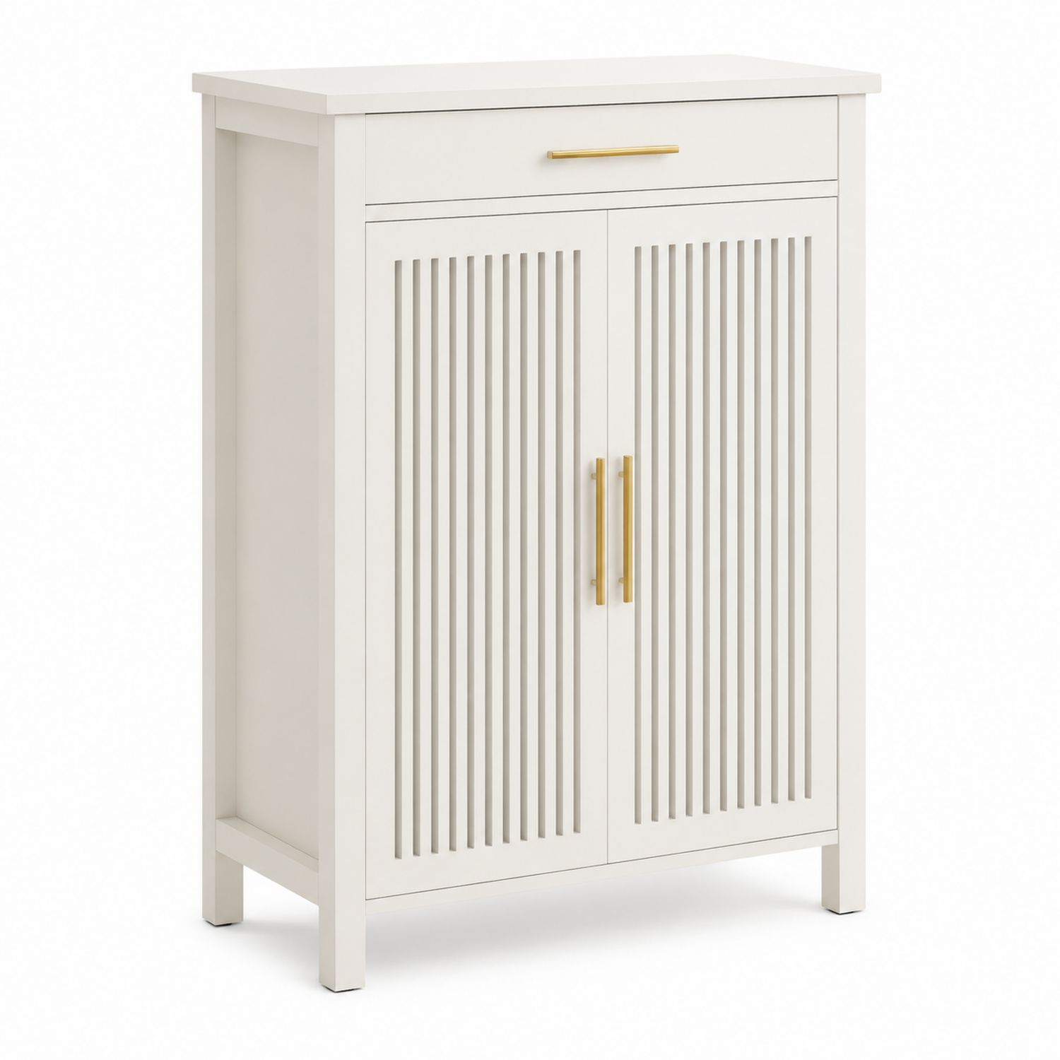 Scarpiera con Anta Doppia e Cassetto in Legno MDF Bianco-Plypractical