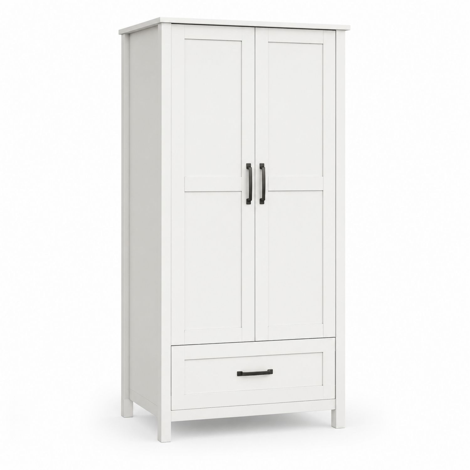 Armadio in legno composito bianco con due ante e cassetto, 180x90x50 cm-Plypractical