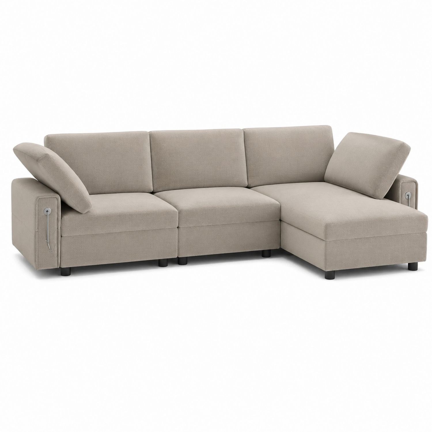 Divano angolare in tessuto con chaise longue grigio chiaro 300 cm-Plypractical