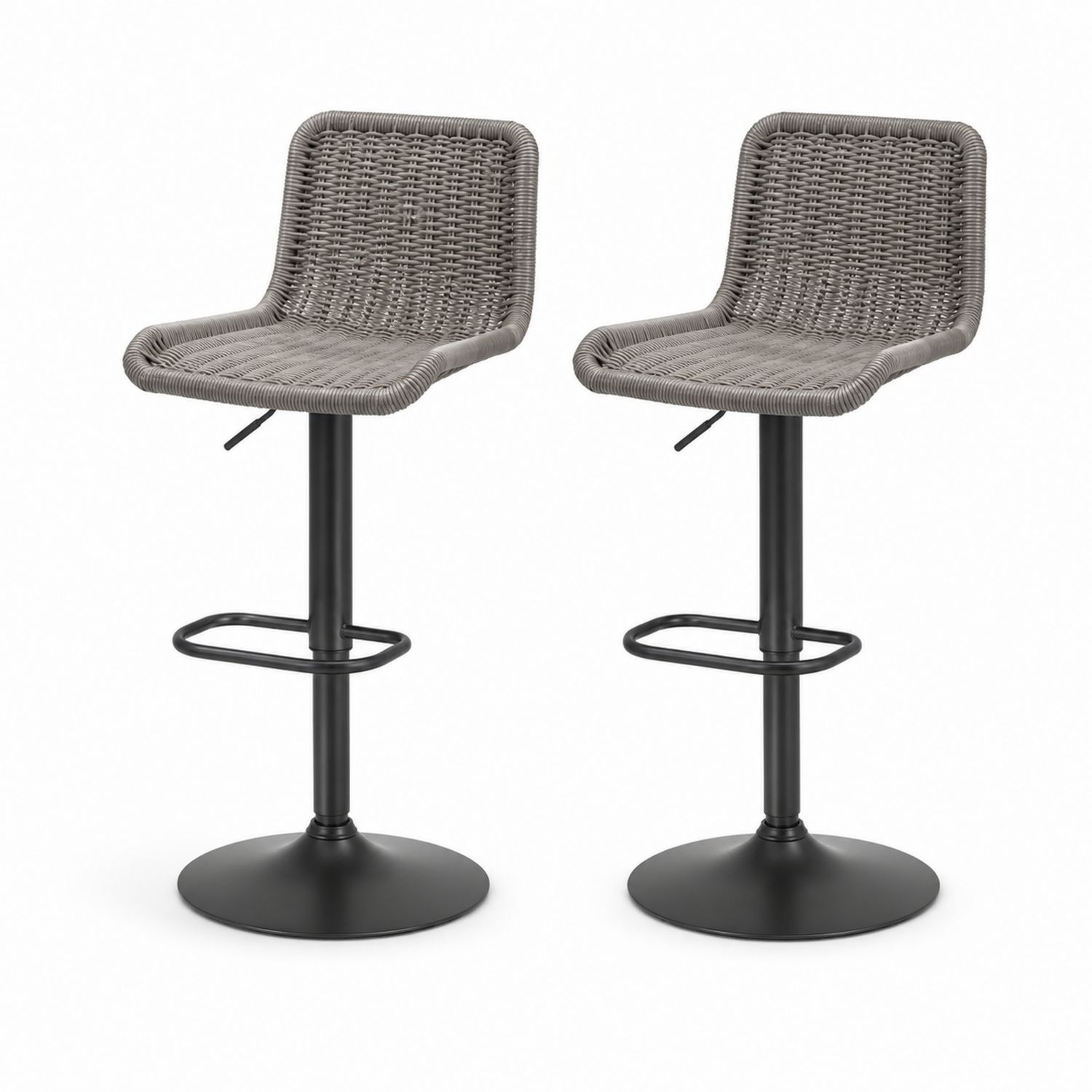 Set di 2 Sgabelli da Bar Regolabili in Metallo e Rattan Sintetico Grigio-Plypractical