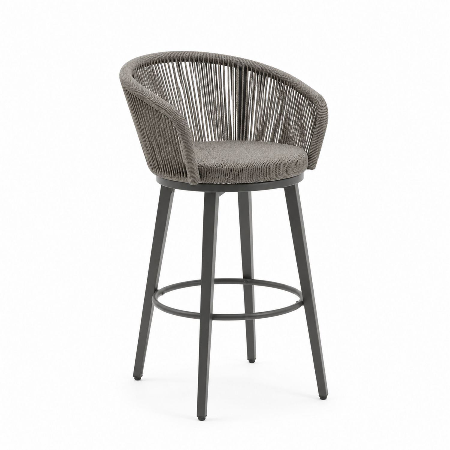 Sgabello da bar in metallo con corda intrecciata grigia, h85 cm-Plypractical