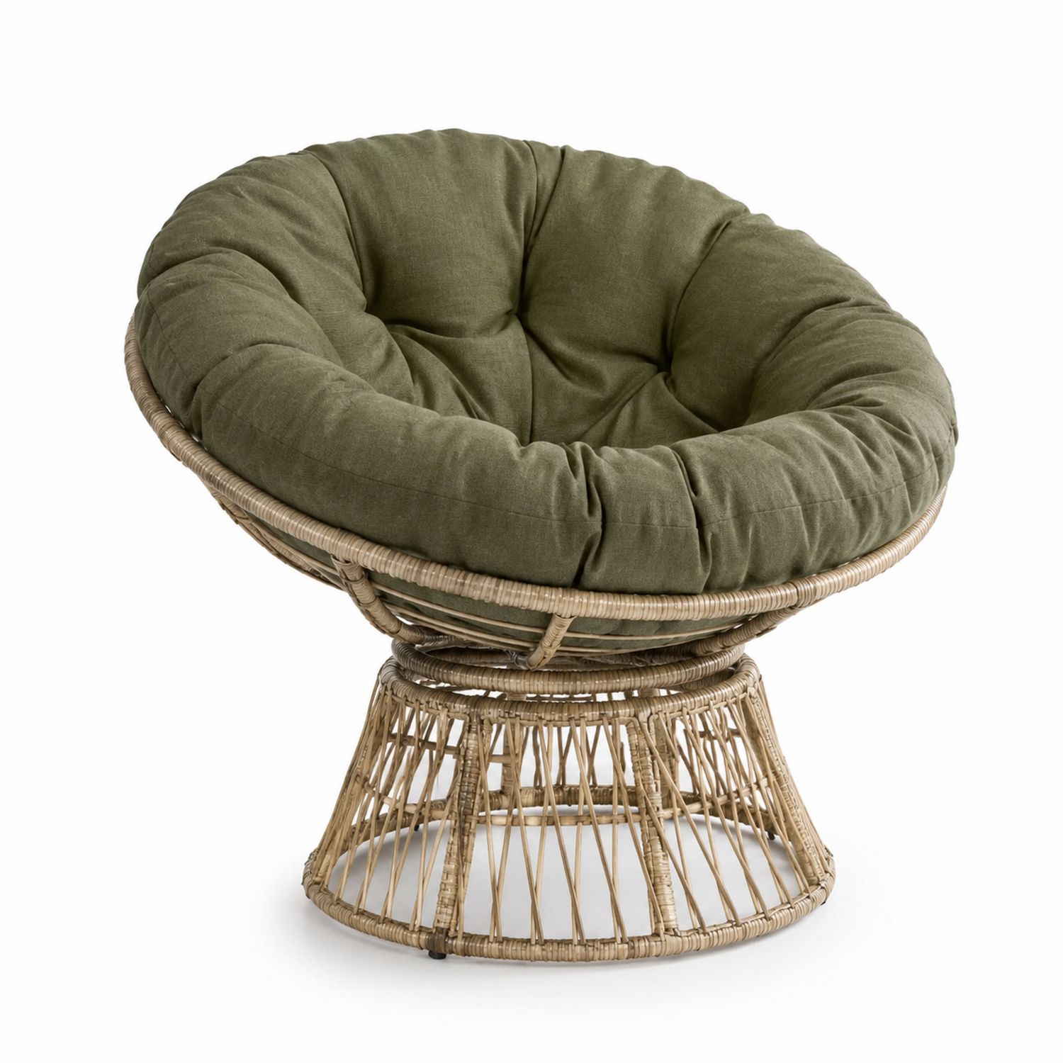 Poltrona Papasan Rotonda in Rattan e Cotone Verde-Plypractical