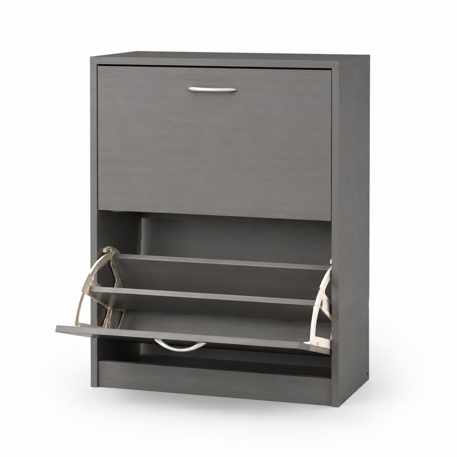 Scarpiera a 2 ripiani in legno composito grigia 80x60x30 cm-Plypractical