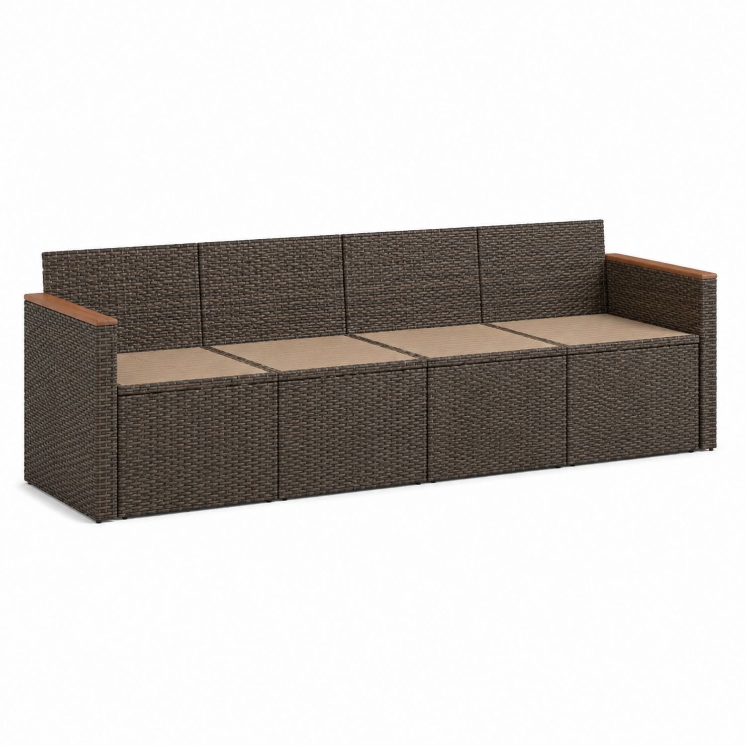 Divano da Esterno in Rattan PE con Braccioli in Legno-Plypractical