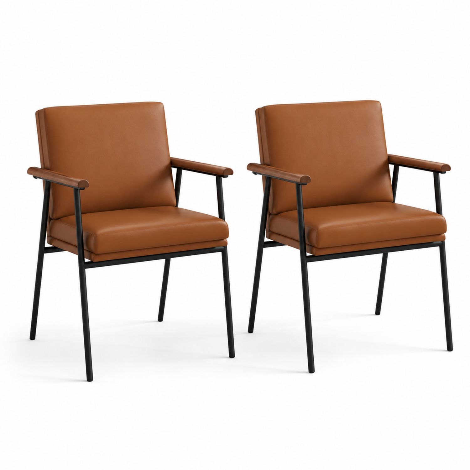 Set di Sedie in Pelle Marrone con Struttura in Metallo Nero-Plypractical