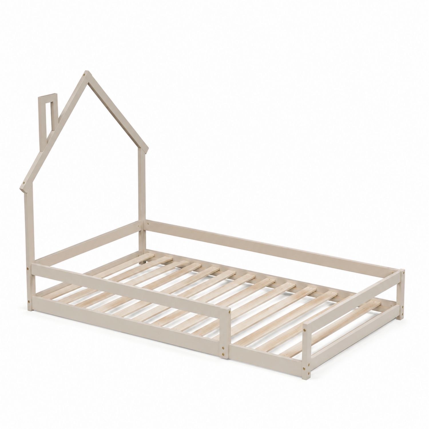Letto per bambini in legno di pino forma casa 90x200 cm Beige-Plypractical