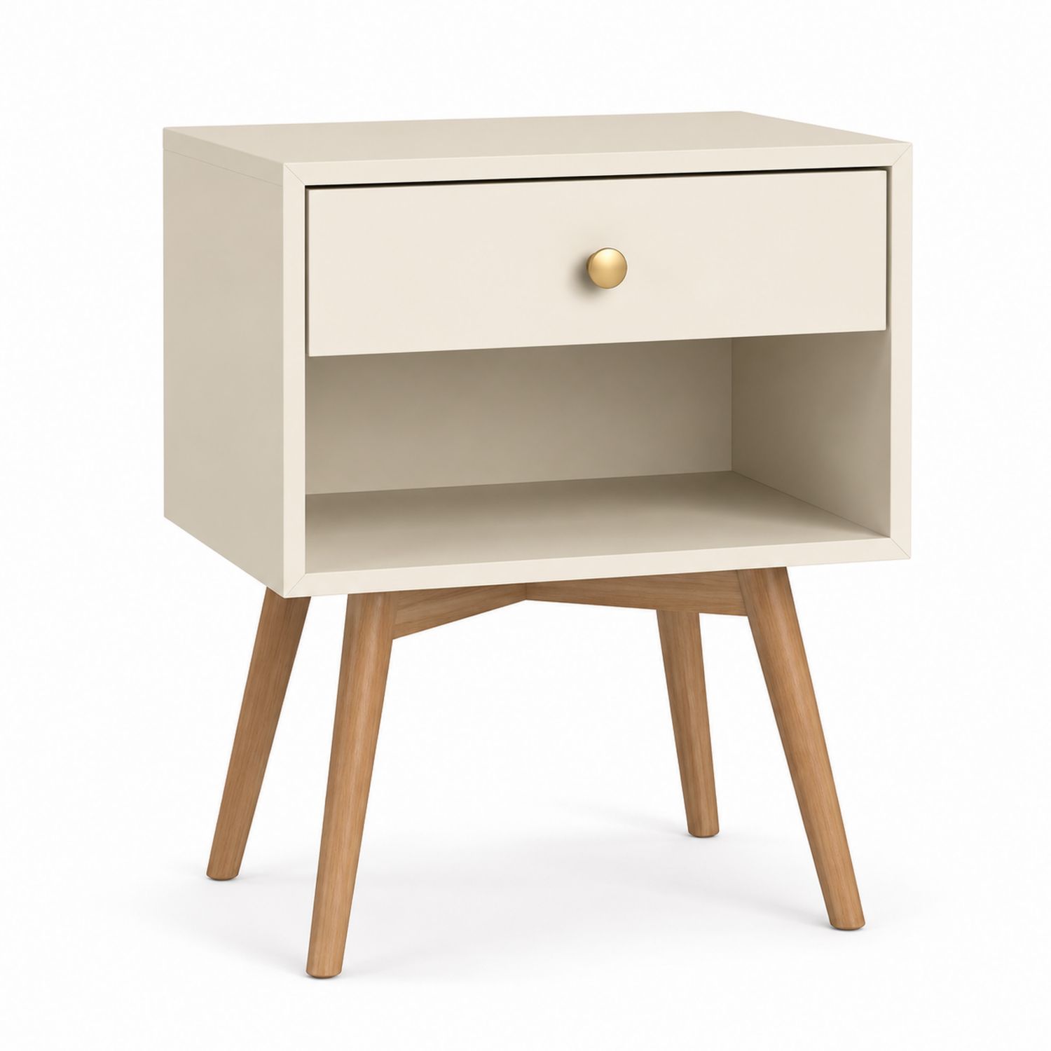 Comodino in MDF e Legno Massello Crema-Plypractical