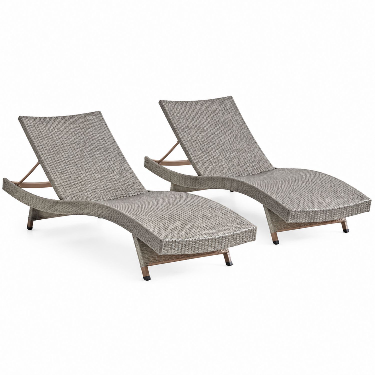 Set di 2 Lettini in Rattan Sintetico Grigio-Plypractical