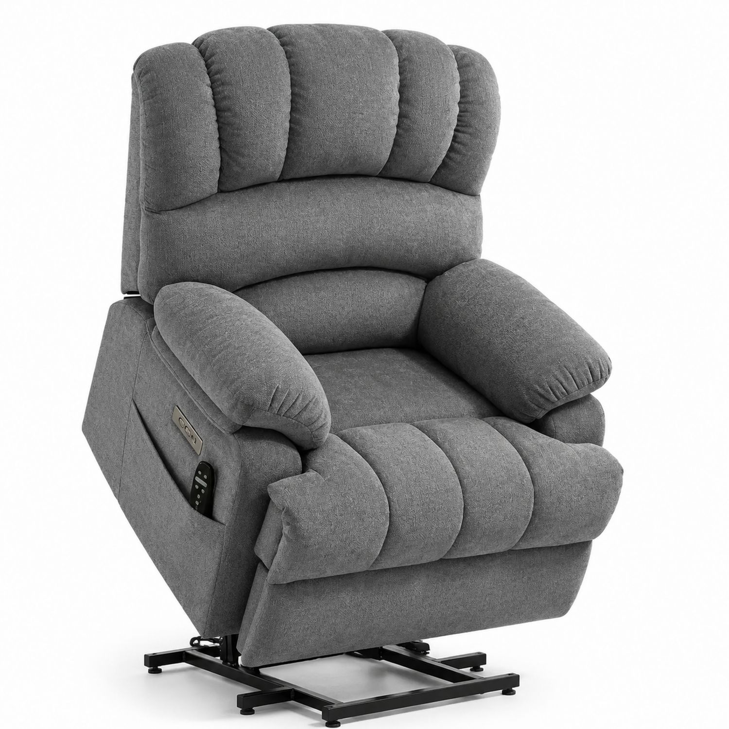 Poltrona reclinabile in tessuto grigio con telecomando-Plypractical