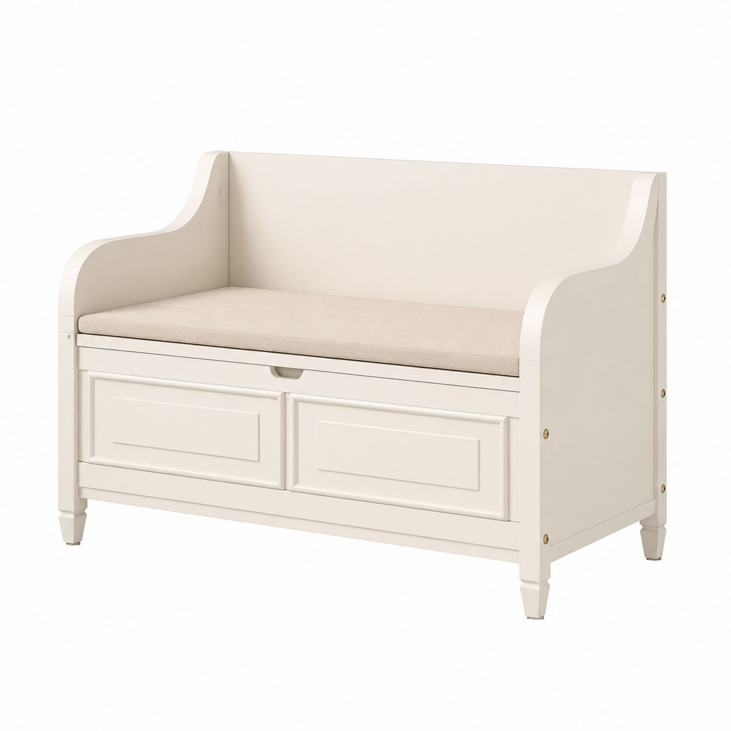 Panca con contenitore in legno bianco con seduta imbottita, 100x40x60 cm-Plypractical