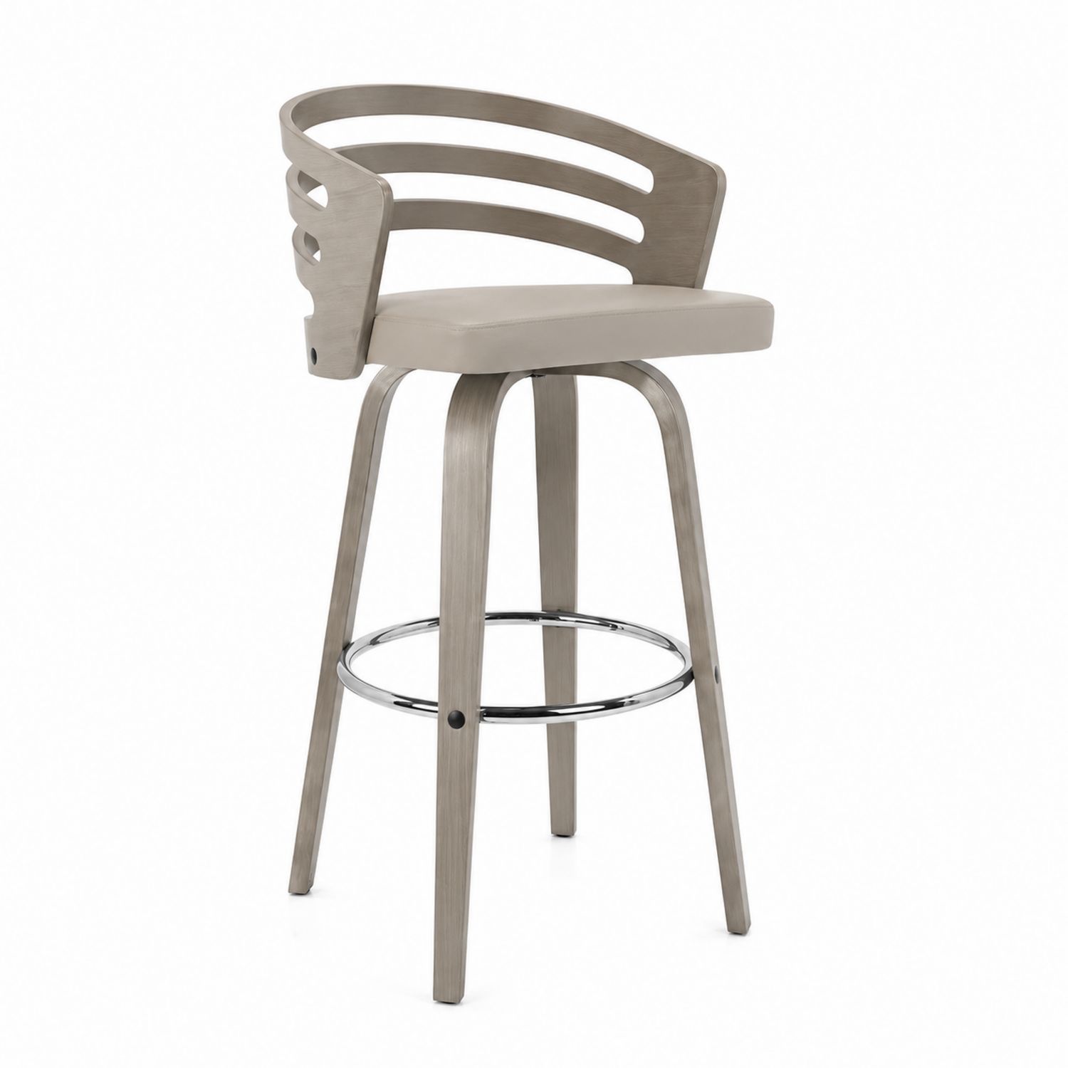Sgabello girevole in legno e acciaio cromato con seduta in ecopelle-Plypractical