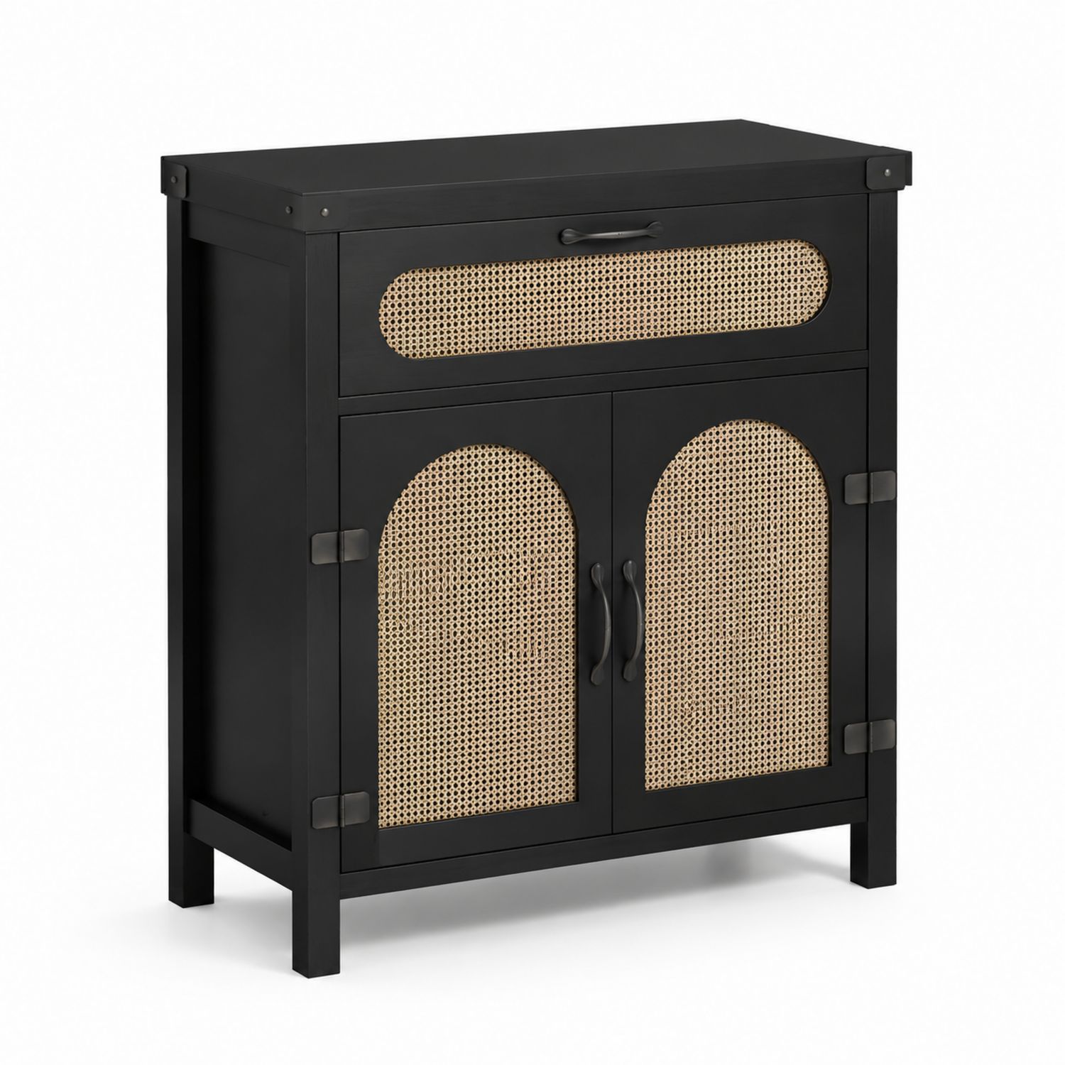 Credenza in Legno e Rattan Nero-Plypractical