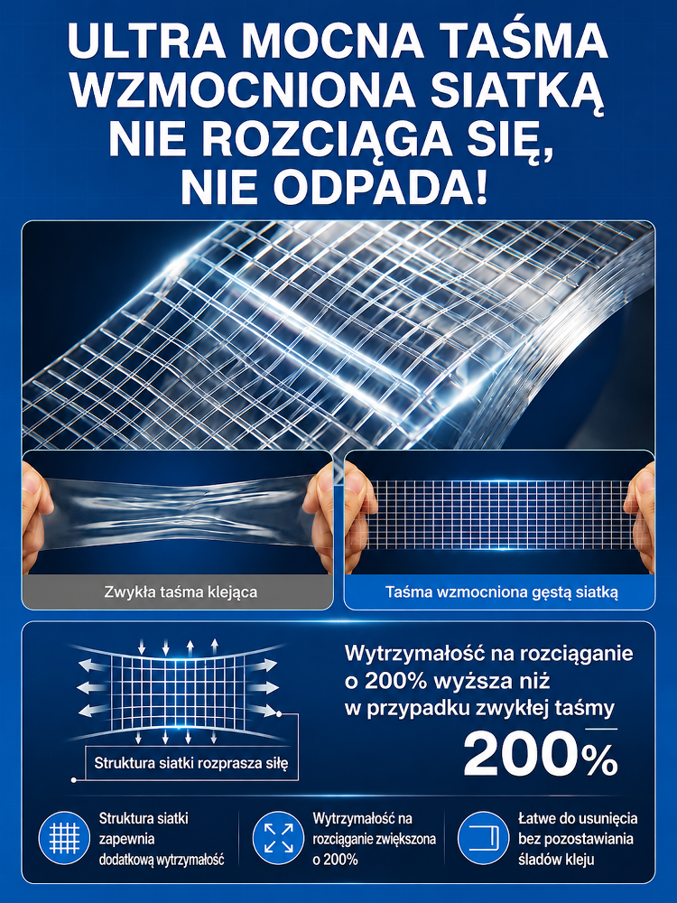 🚀 -80% WYPRZEDAŻ! Wzmocniona Taśma Nano Grid | Bez Wiercenia + Wielokrotnego Użytku
