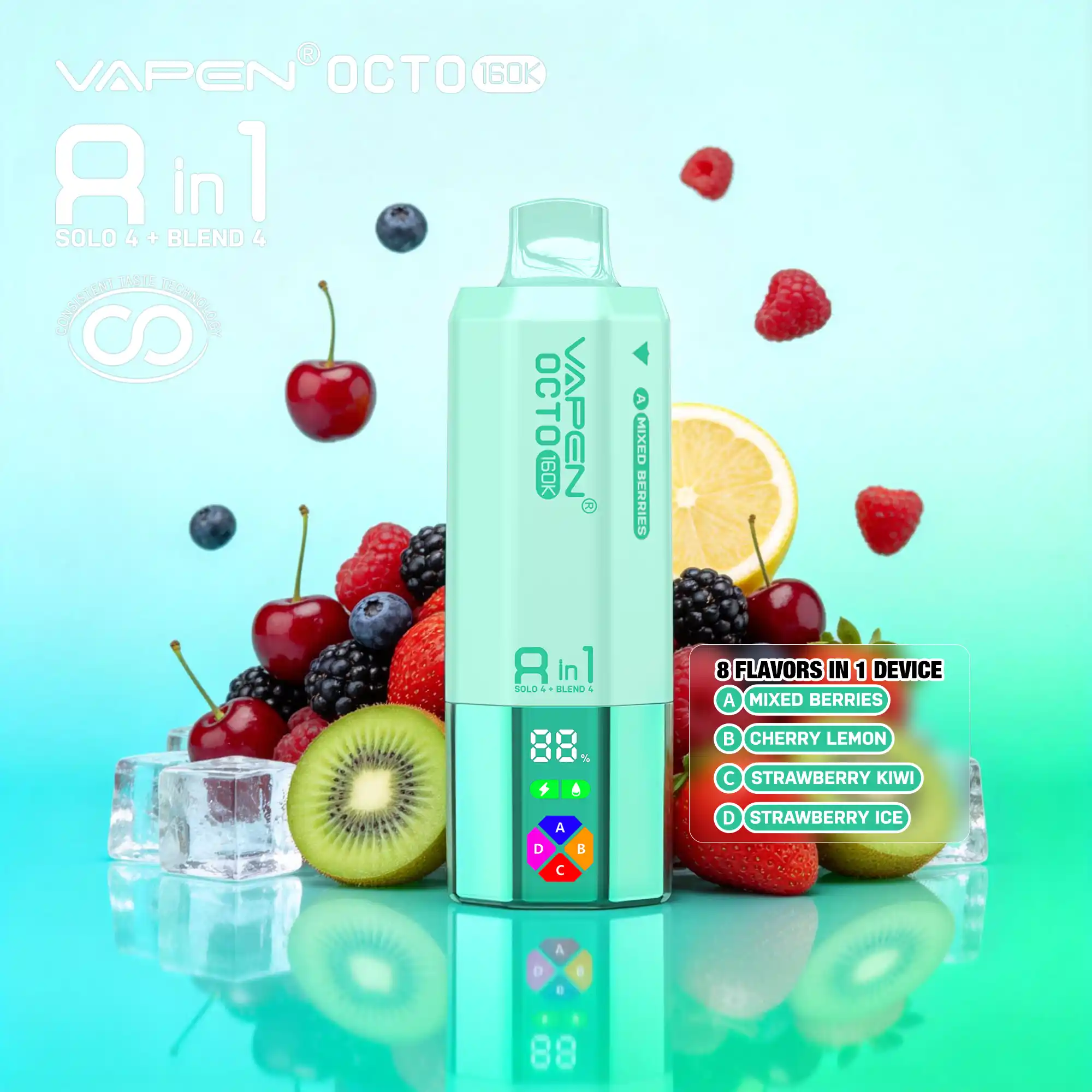VAPEN OCTO 160000 Puffs - Owoce Leśne + Wiśnia Cytryna + Truskawka Kiwi + Truskawkowy Lód
