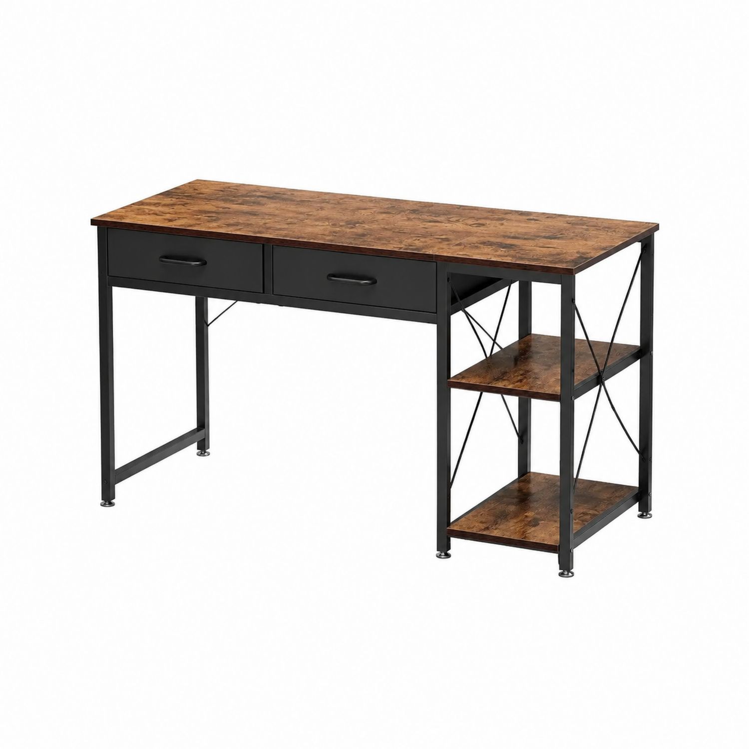 Escritorio de madera y metal con cajones y estantes Marrón/Negro