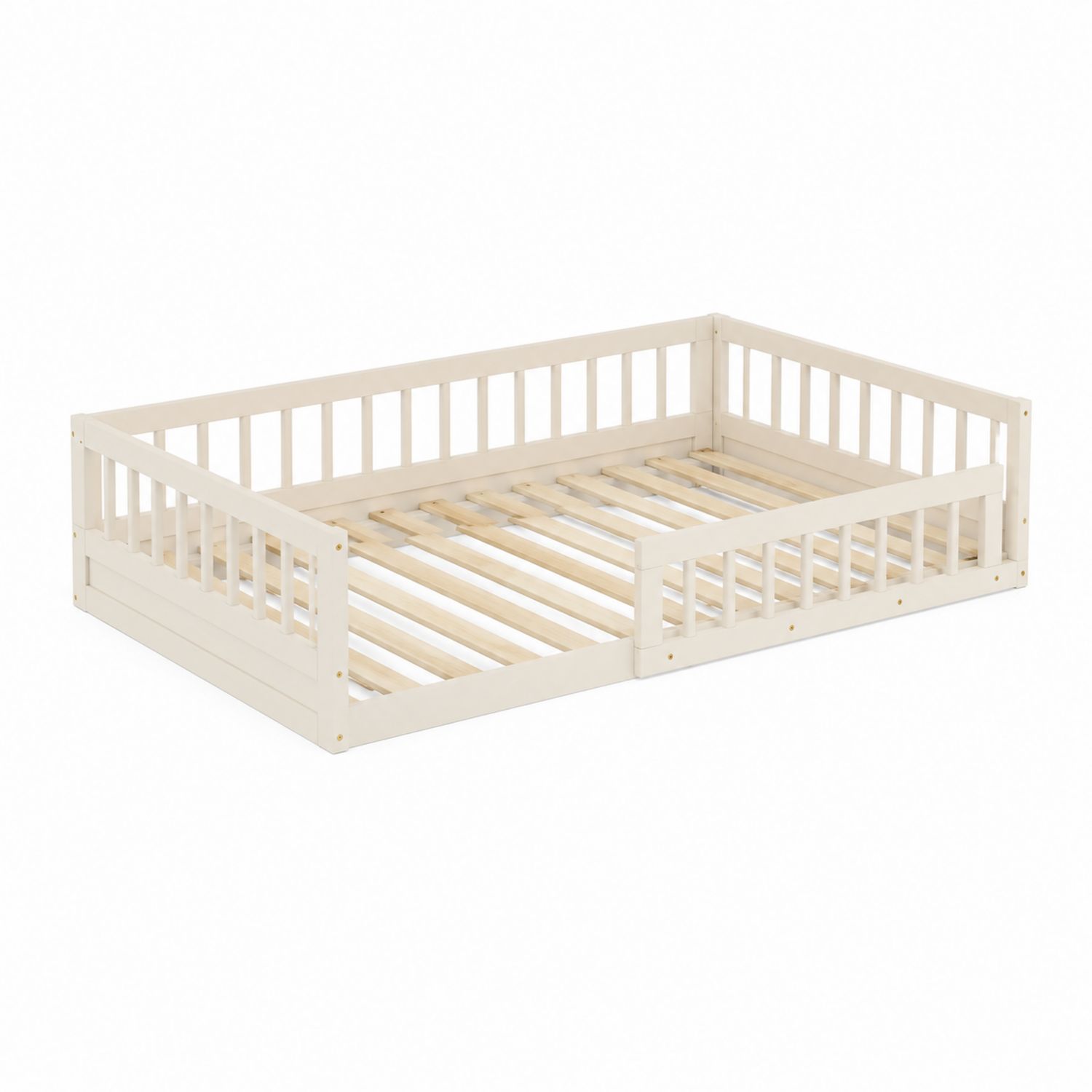 Cama infantil de madera de pino blanca 140x70 cm con barandillas