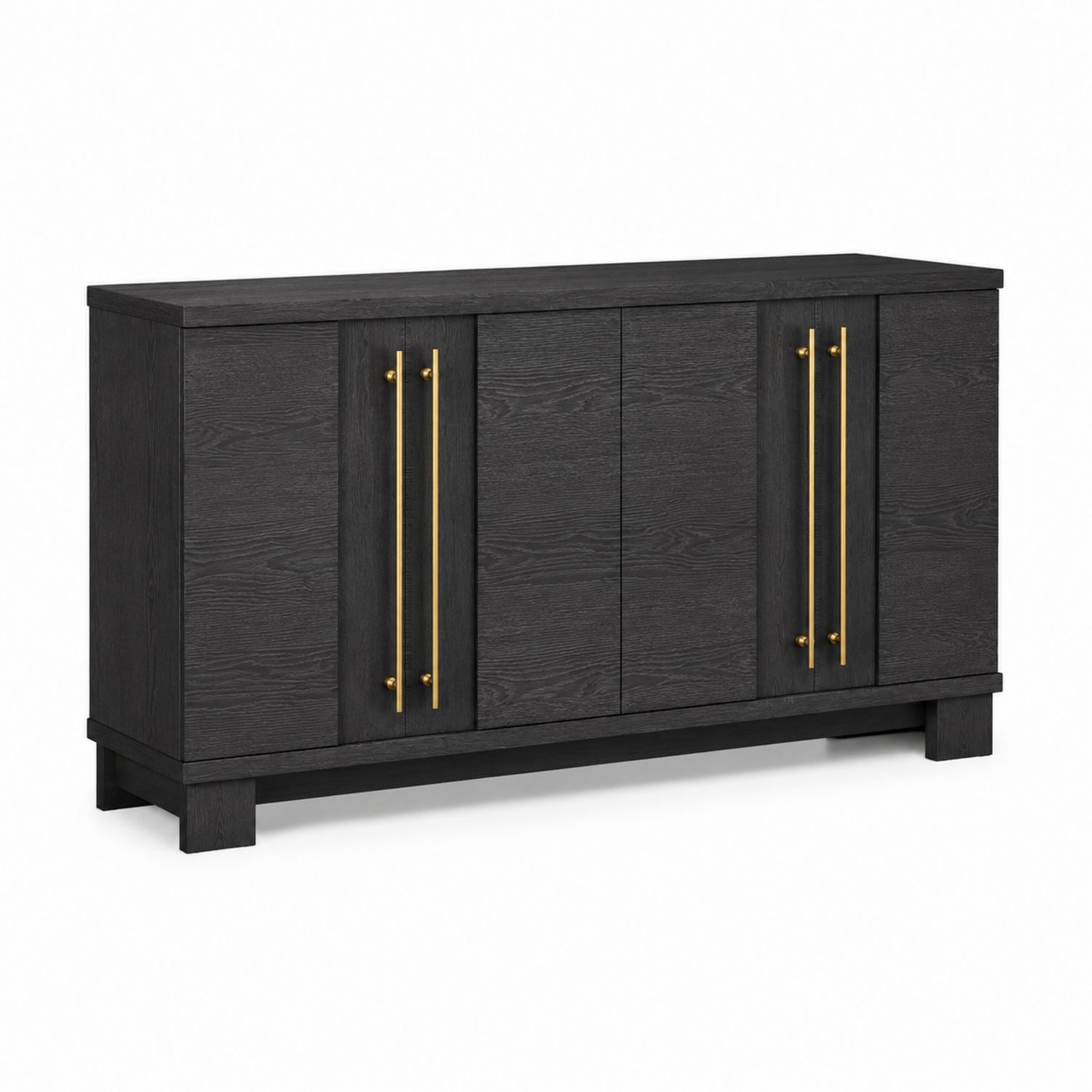 Aparador de Madera Negro con Tiradores de Metálicos Dorados 160x40x80 cm