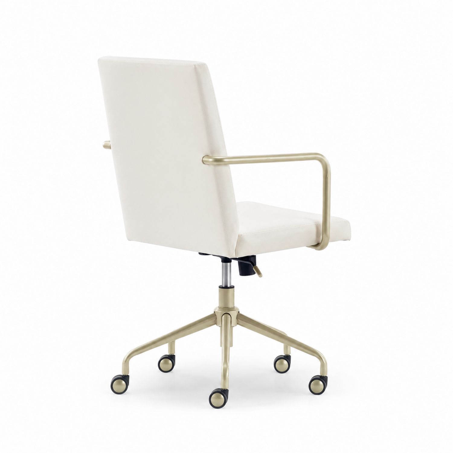 Silla de oficina en cuero sintético blanco y metal dorado