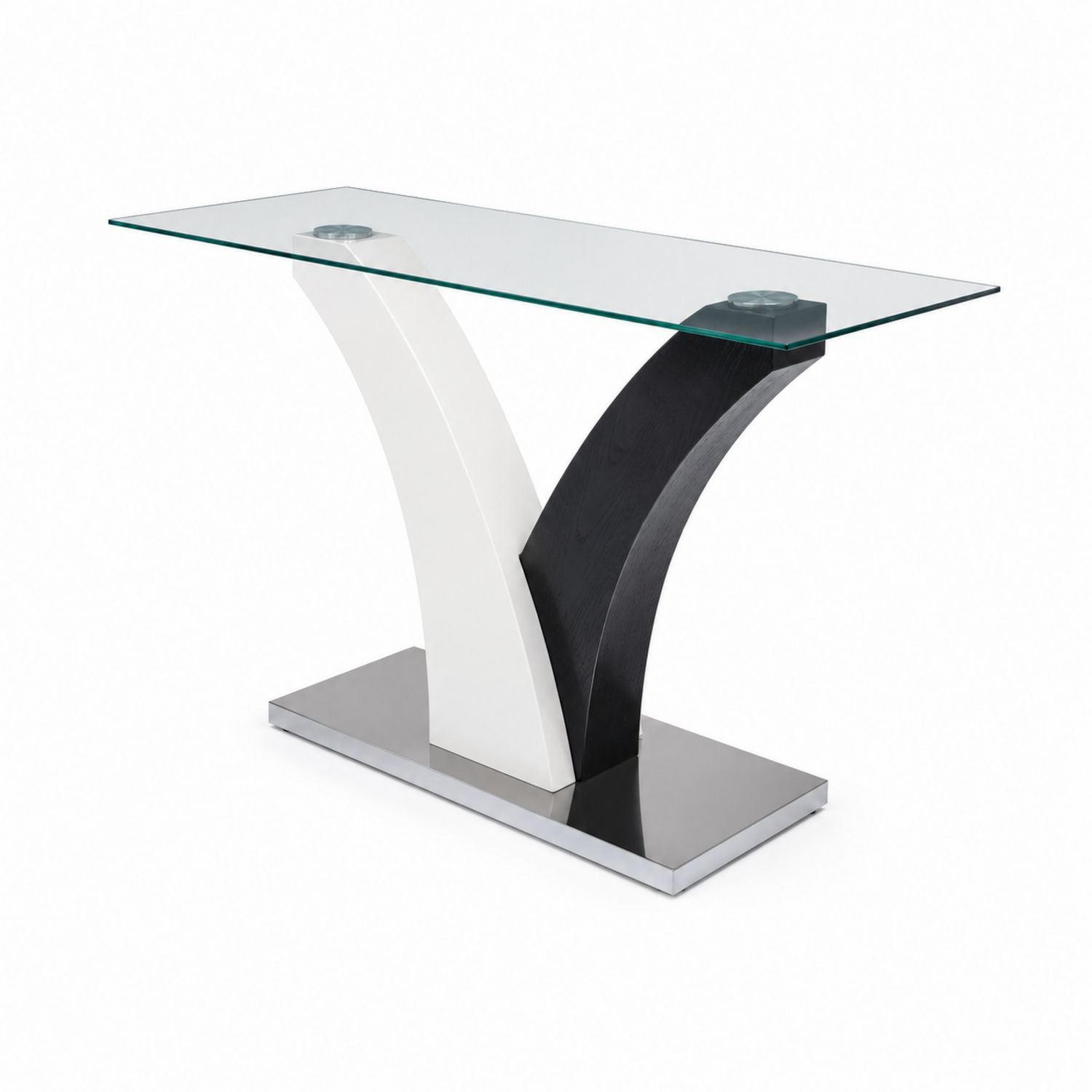 Mesa consola de vidrio templado transparente con base de MDF