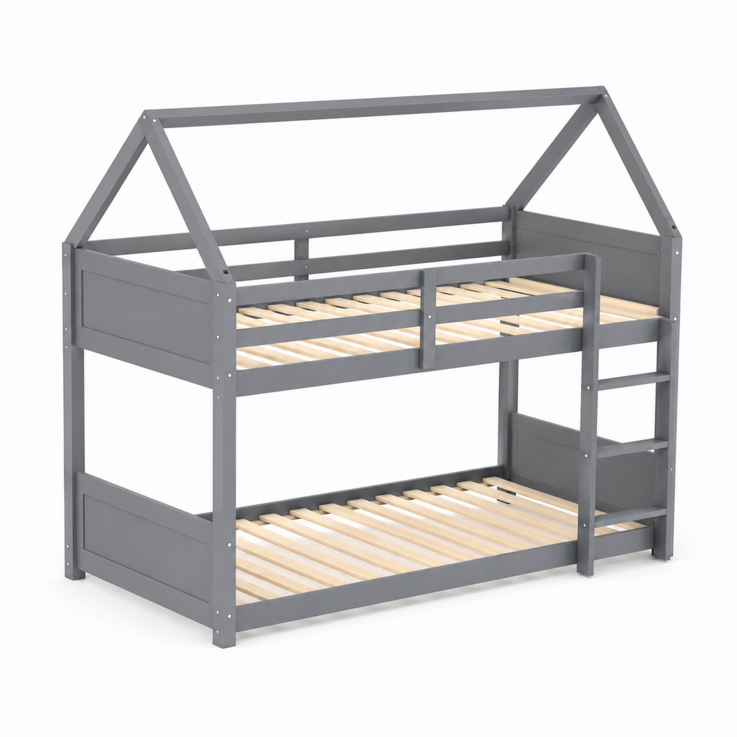Litera de Madera en Forma de Casa con Escalera Gris 200x90 cm