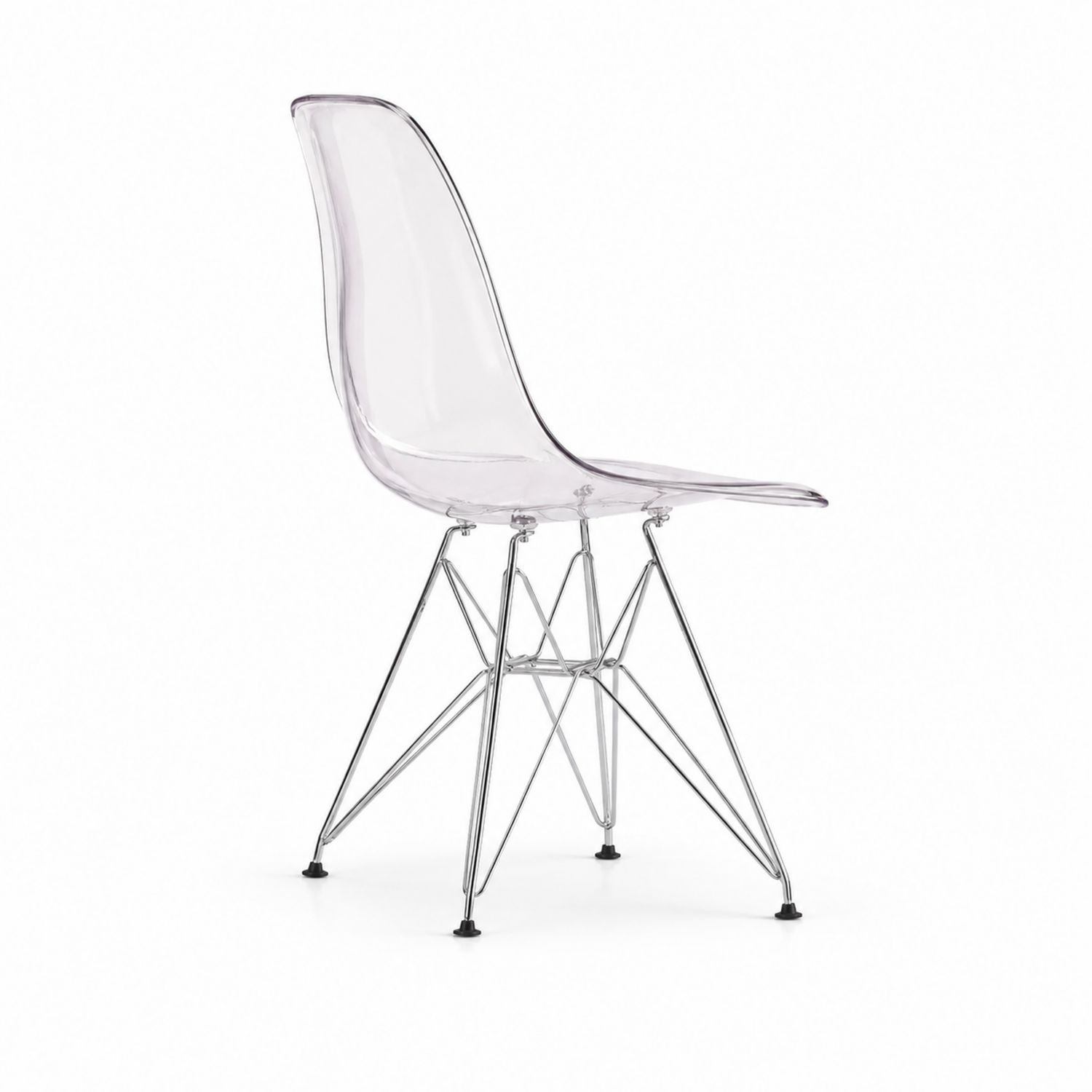 Silla de policarbonato transparente con patas de metal cromado