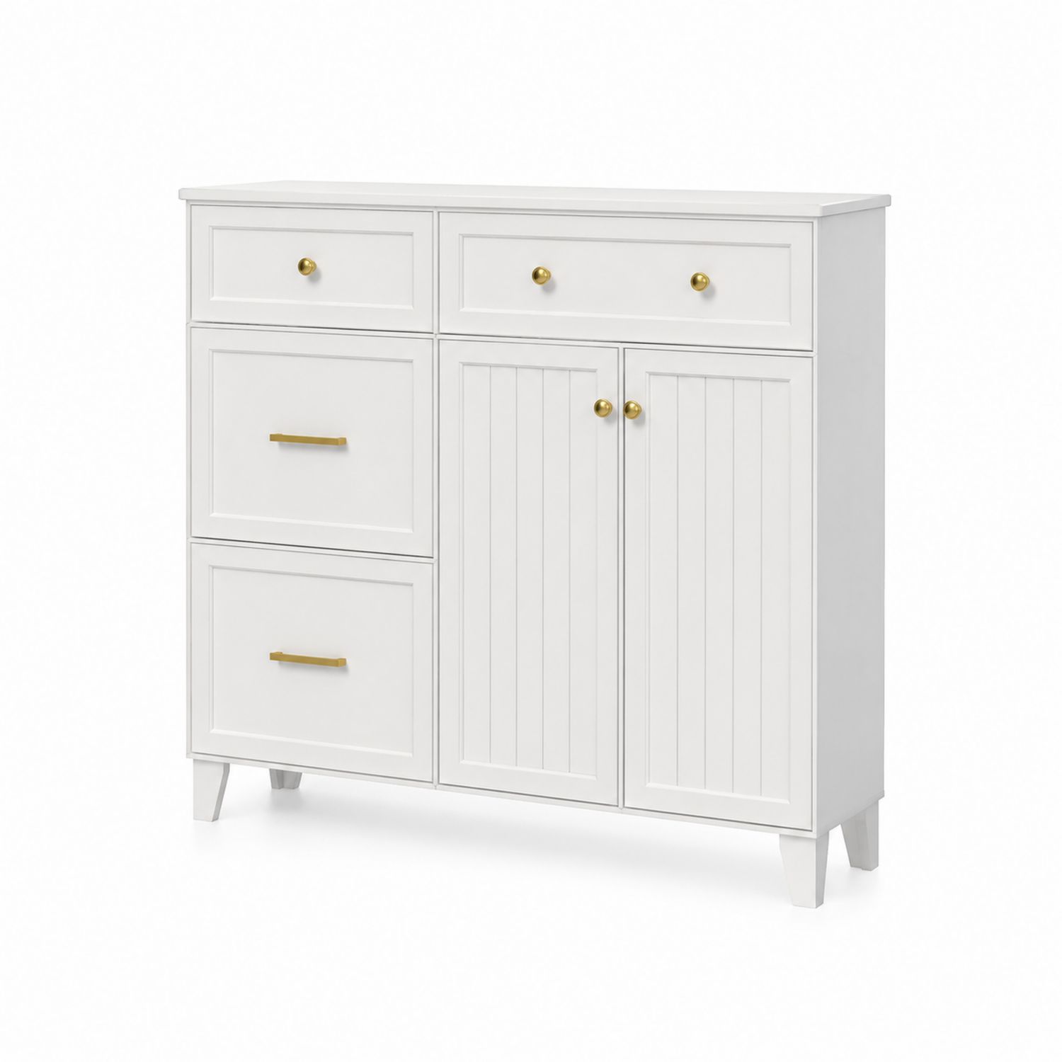 Mueble de Almacenamiento Blanco con Cajones y Puertas de Madera
