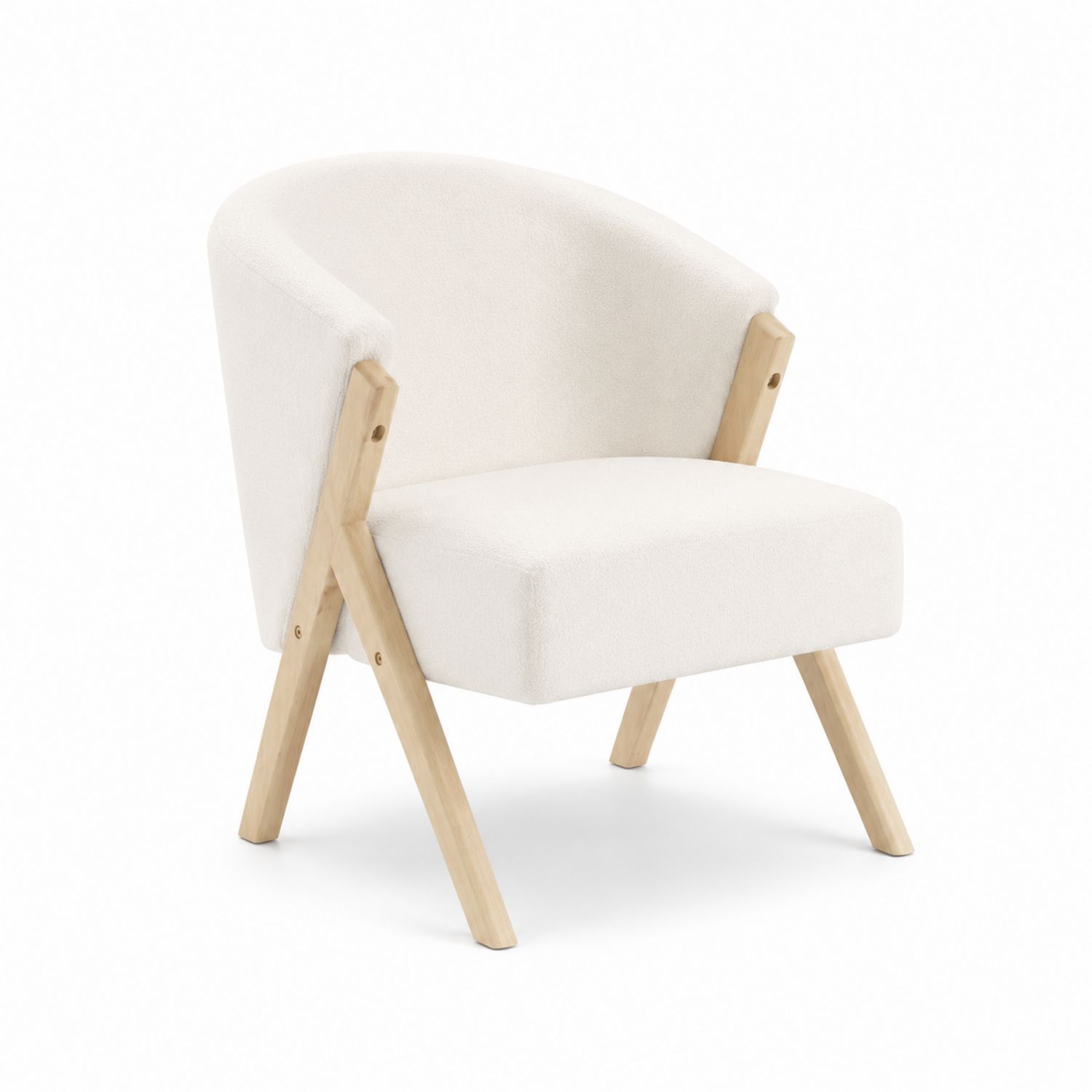 Silla individual con patas de madera y tapizado en tela beige
