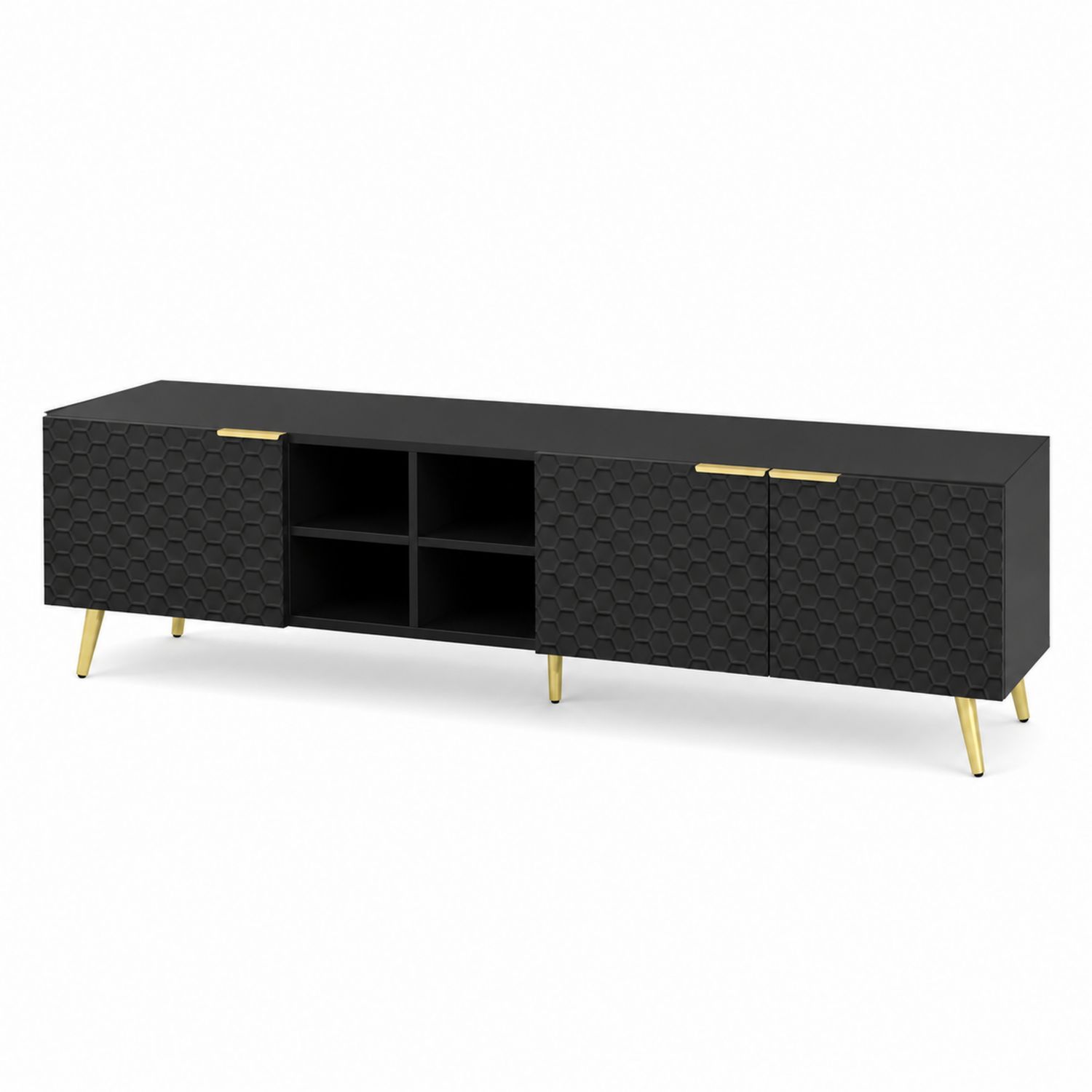 Mueble para TV de MDF Negro con Patas Metálicas Doradas