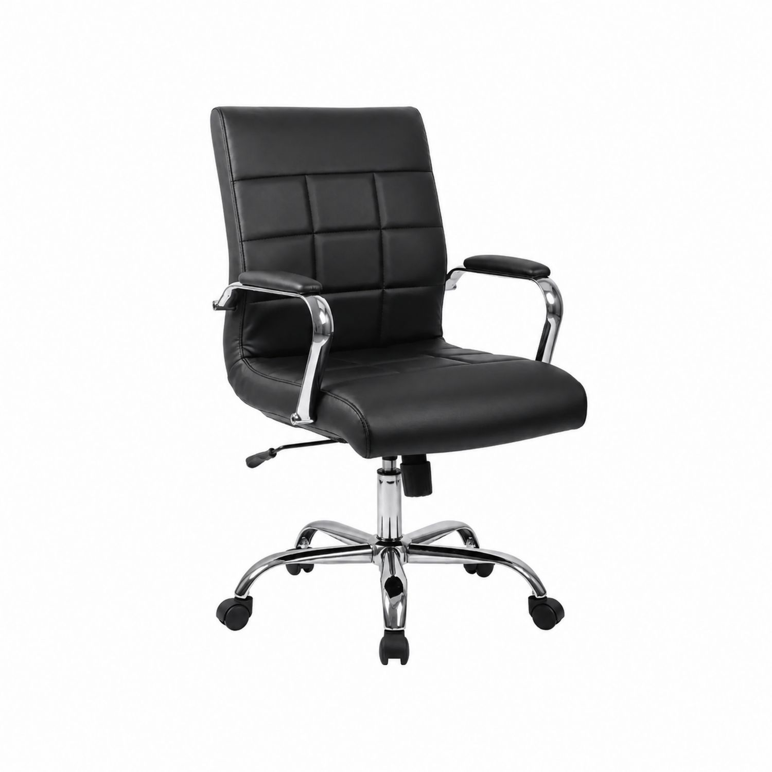 Silla de oficina con respaldo medio de cuero sintético negro