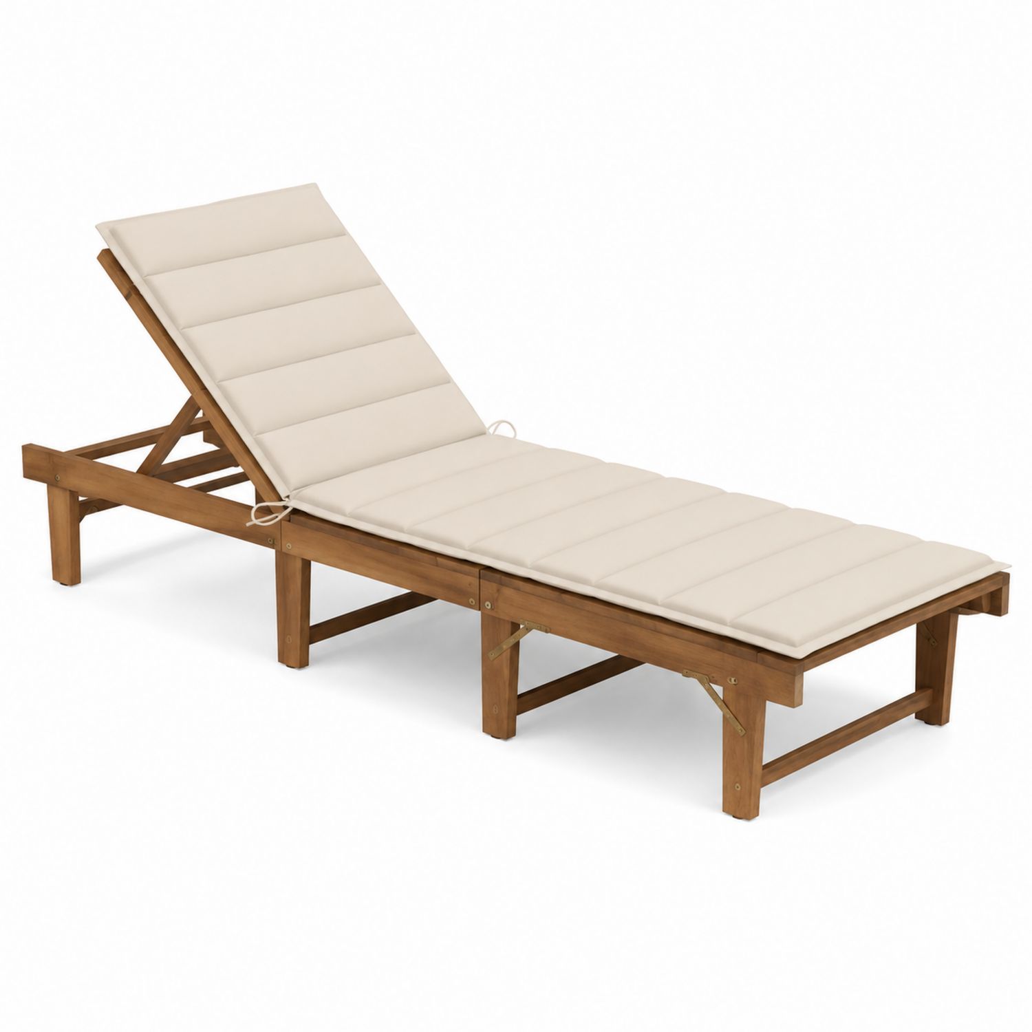 Tumbona de madera de acacia con cojín crema