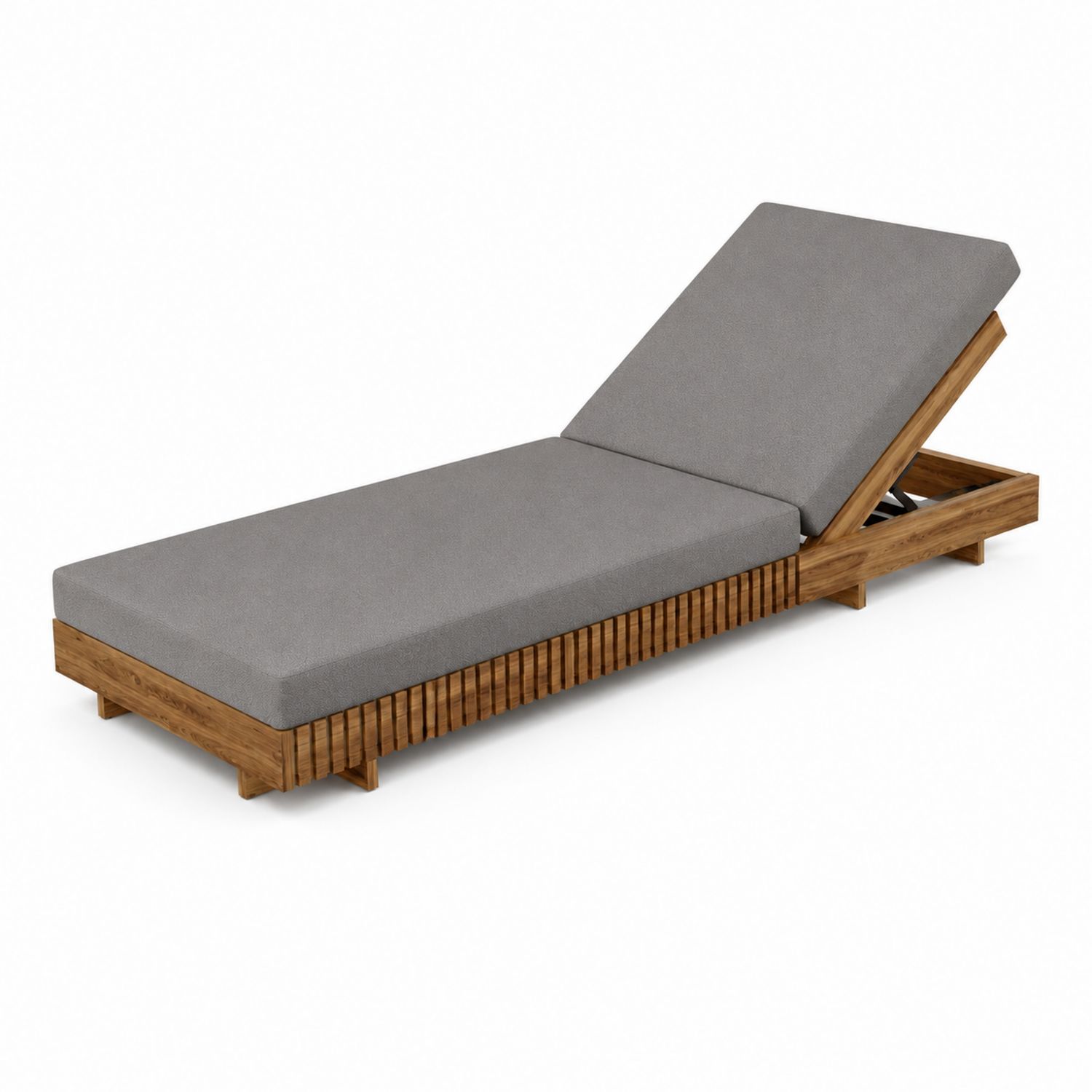 Tumbona de exterior con respaldo ajustable madera de teca y poliéster gris