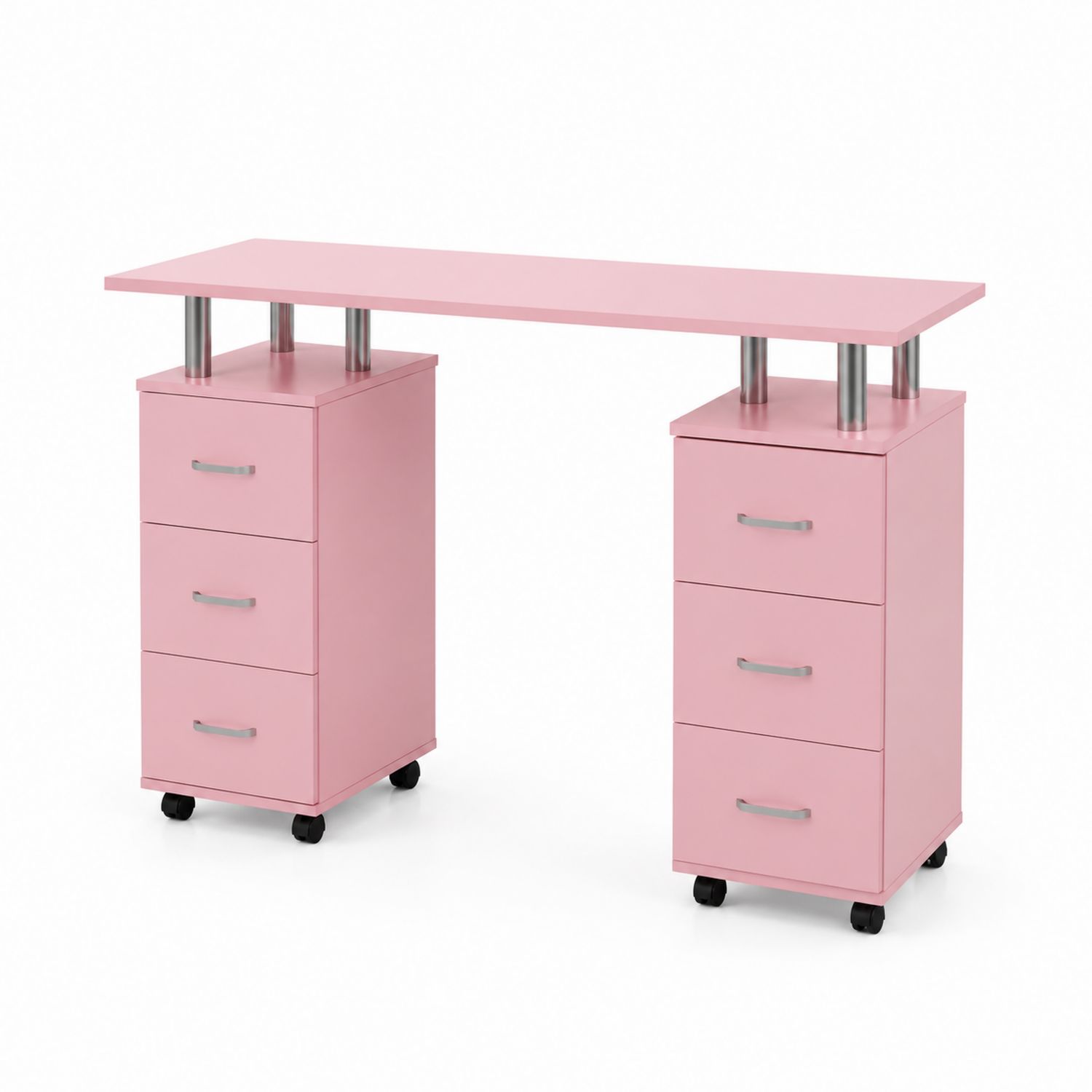 Escritorio Rosa con Cajoneras de MDF y Metal