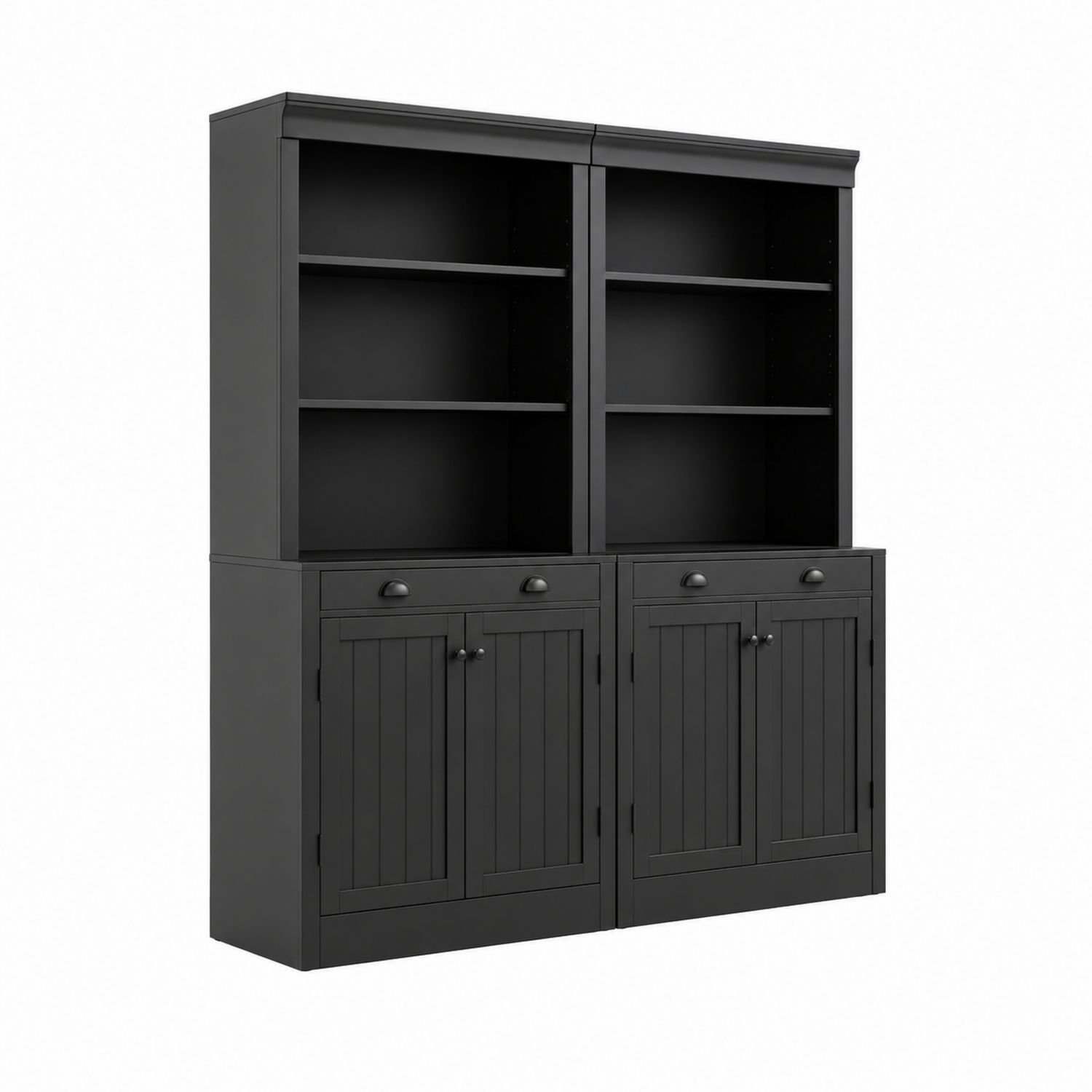 Estantería doble de MDF negro con puertas y estantes ajustables