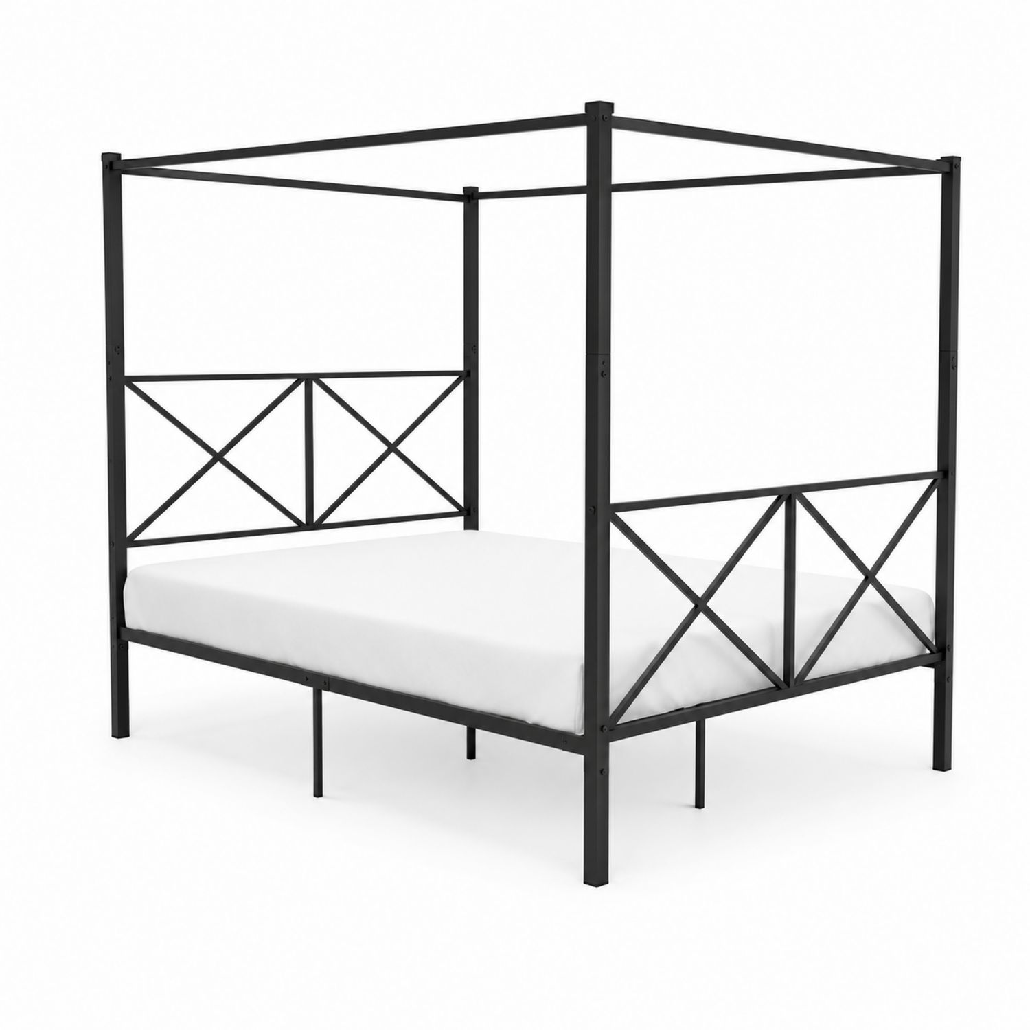 Cama de metal con dosel negra de acero 200x160x210 cm