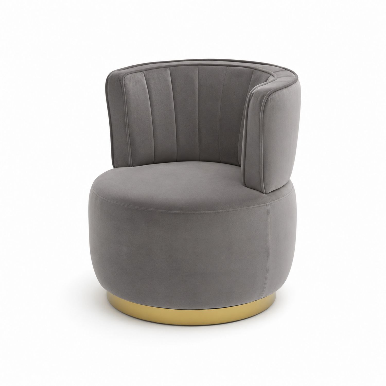 Silla Giratoria de Terciopelo Gris con Base Dorada