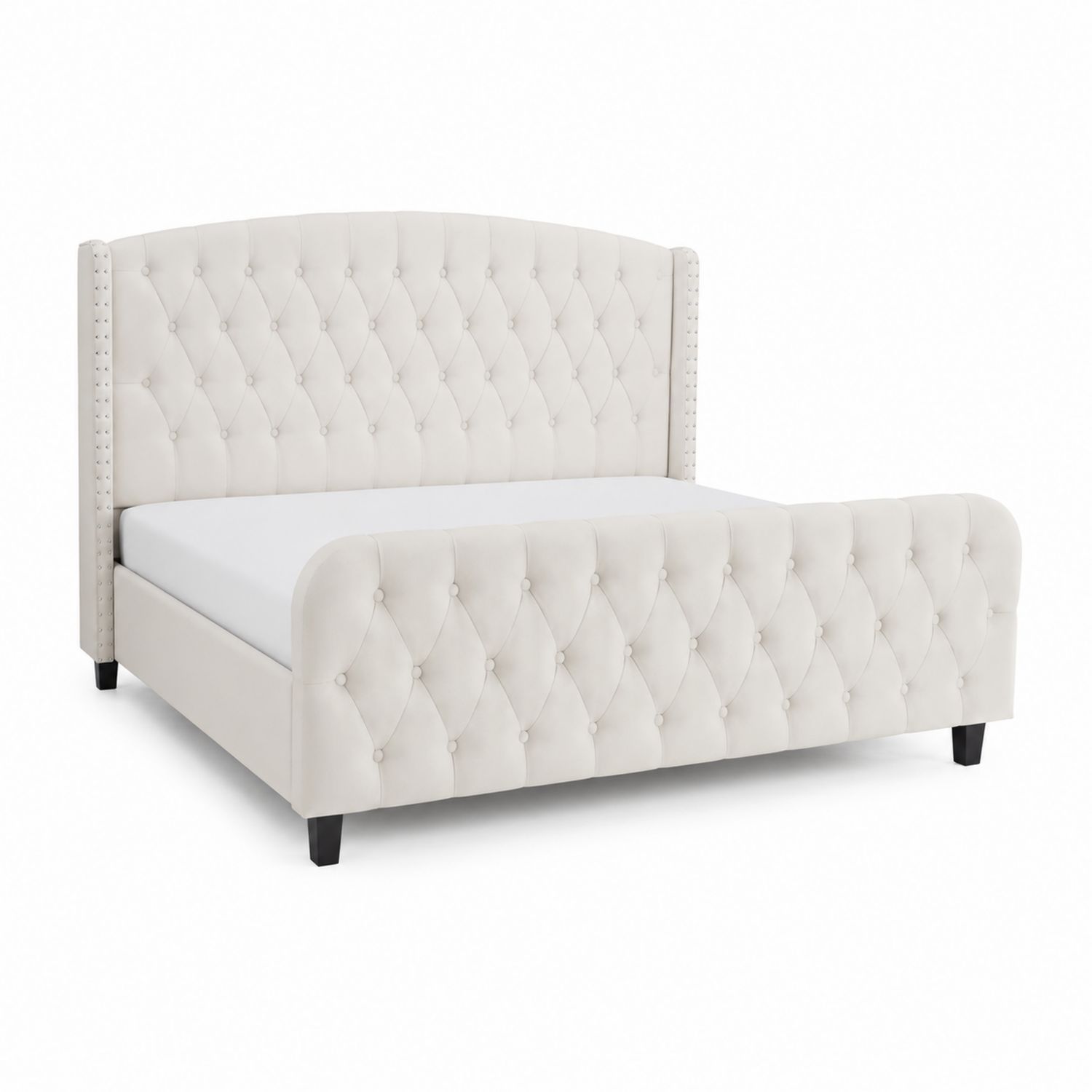 Cama tapizada de poliéster con cabecera capitoné Crema 200x150 cm