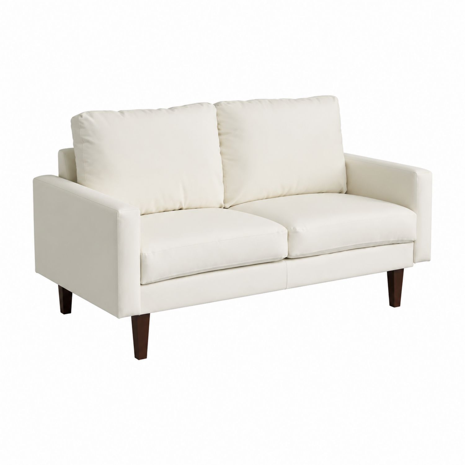 Divano 2 posti in pelle sintetica bianco con gambe in legno
