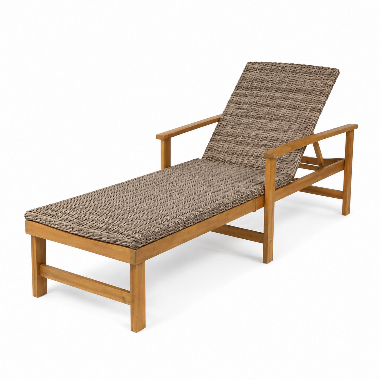 Lettino prendisole in legno e rattan marrone