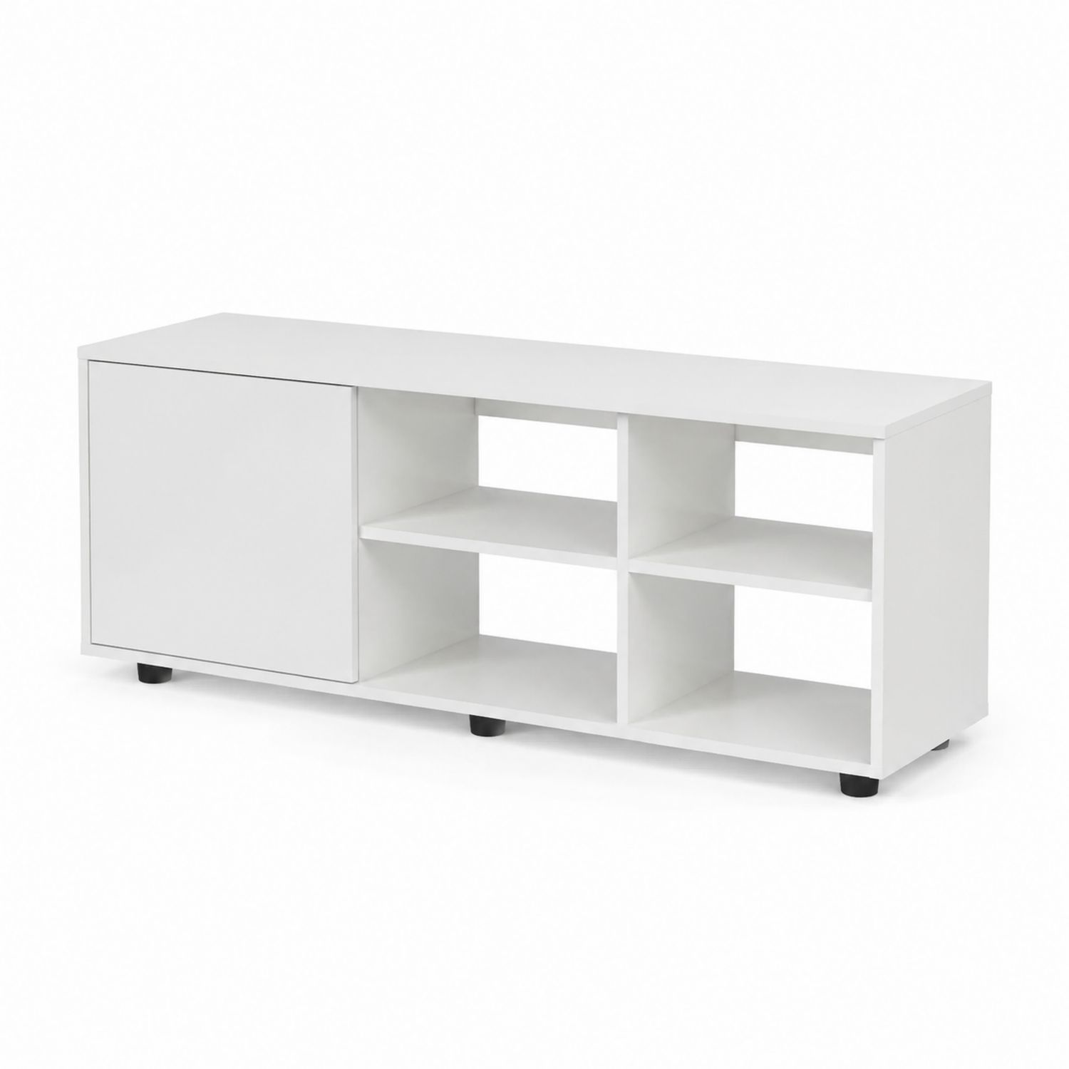 Mobile TV in Legno Composito Bianco con Scaffale e Anta 120x40x50 cm